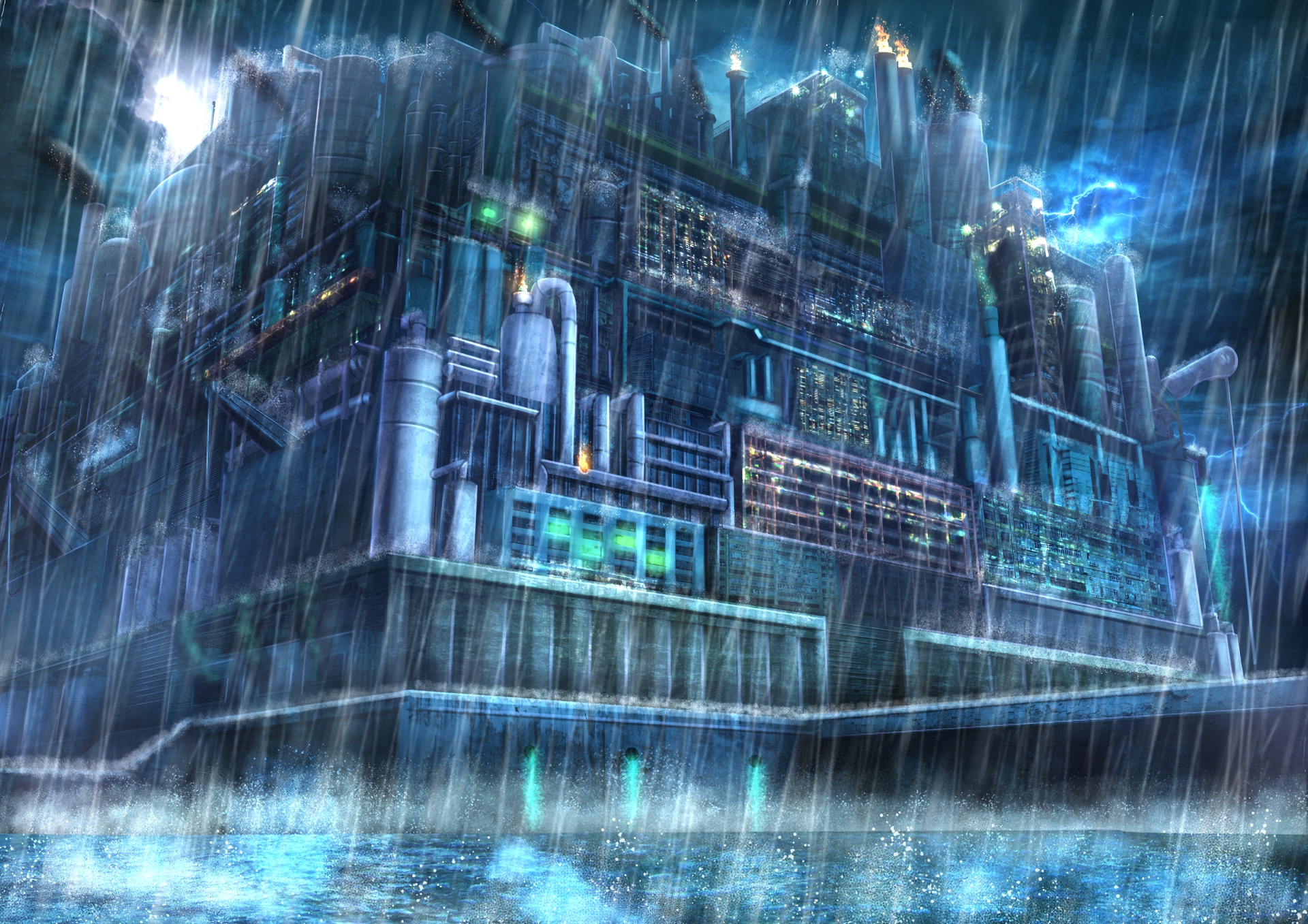 Free download wallpaper Anime, Rain, Building on your PC desktop