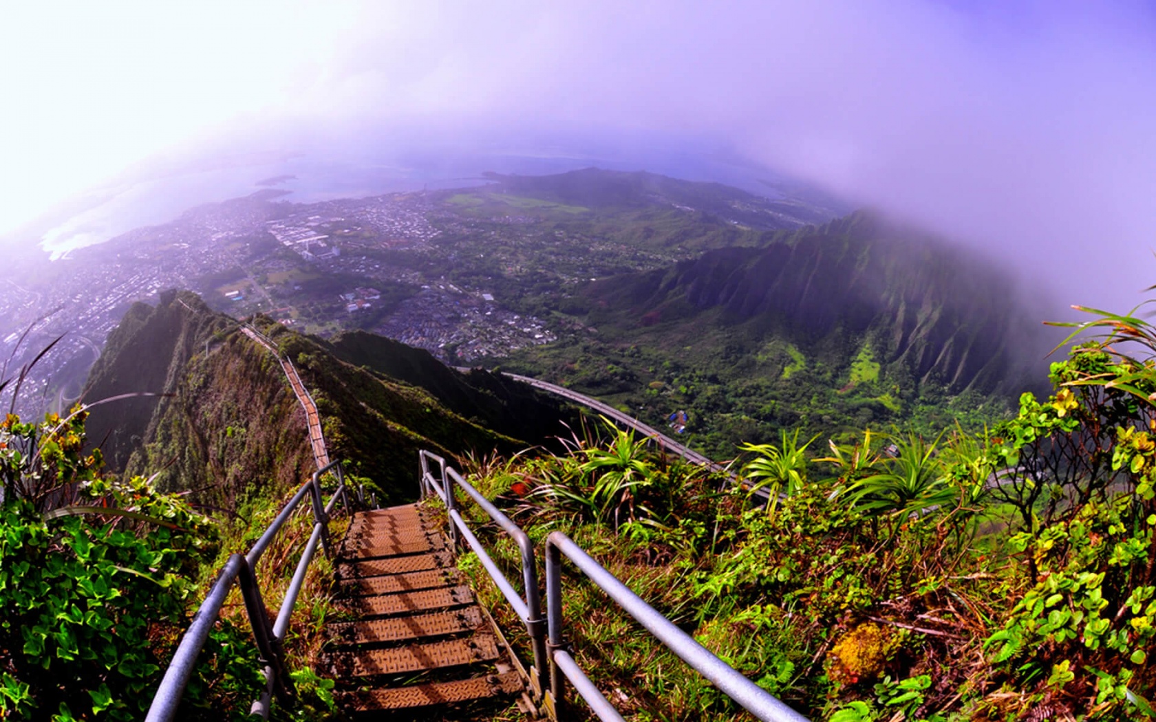 1503015 télécharger l'image photographie, paysage, brouillard, hawaii, montagne, plante, escaliers, vallée - fonds d'écran et économiseurs d'écran gratuits