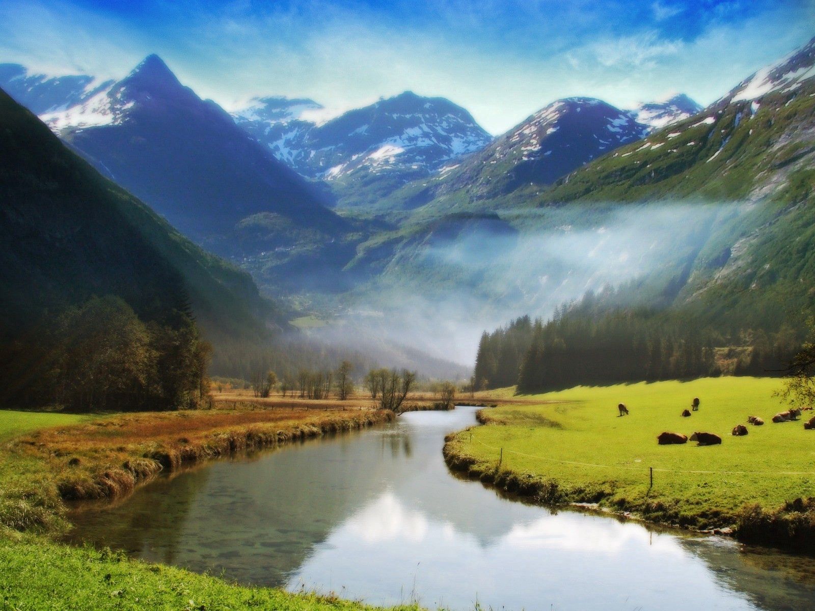 Laden Sie das Natur, Mountains, Grüne, Grünen, Wiese, Tal Der Engel, Grass, Tiere, Flüsse-Bild kostenlos auf Ihren PC-Desktop herunter