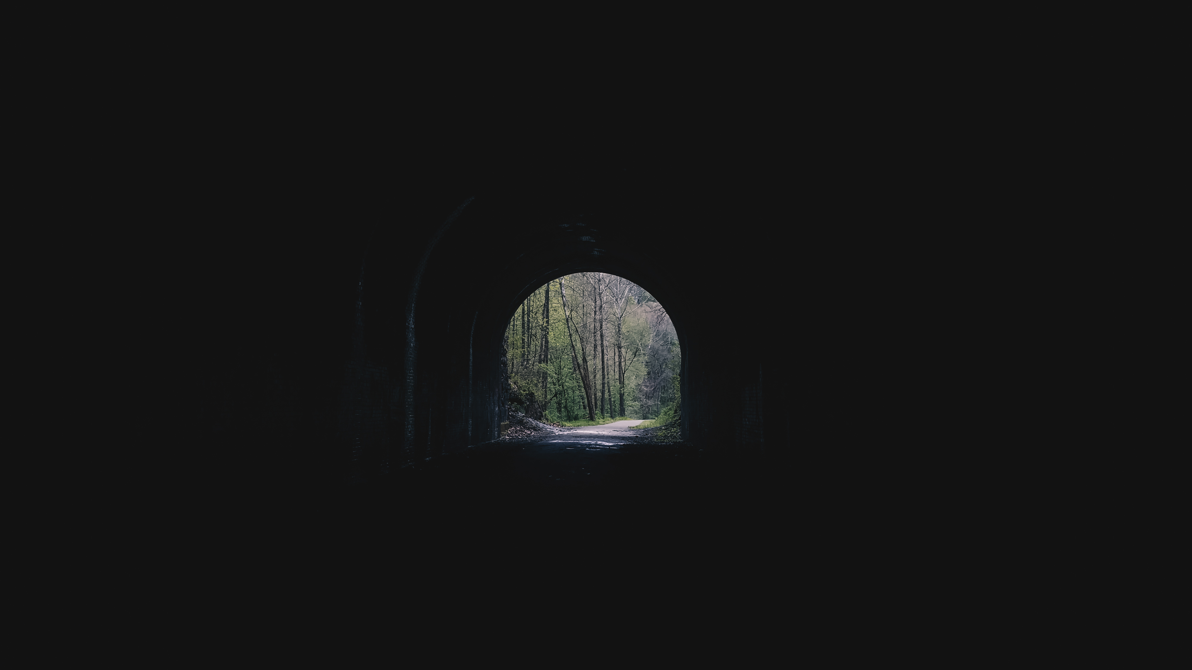 dark, alley, trees, arch, tunnel FHD, 4K, UHD