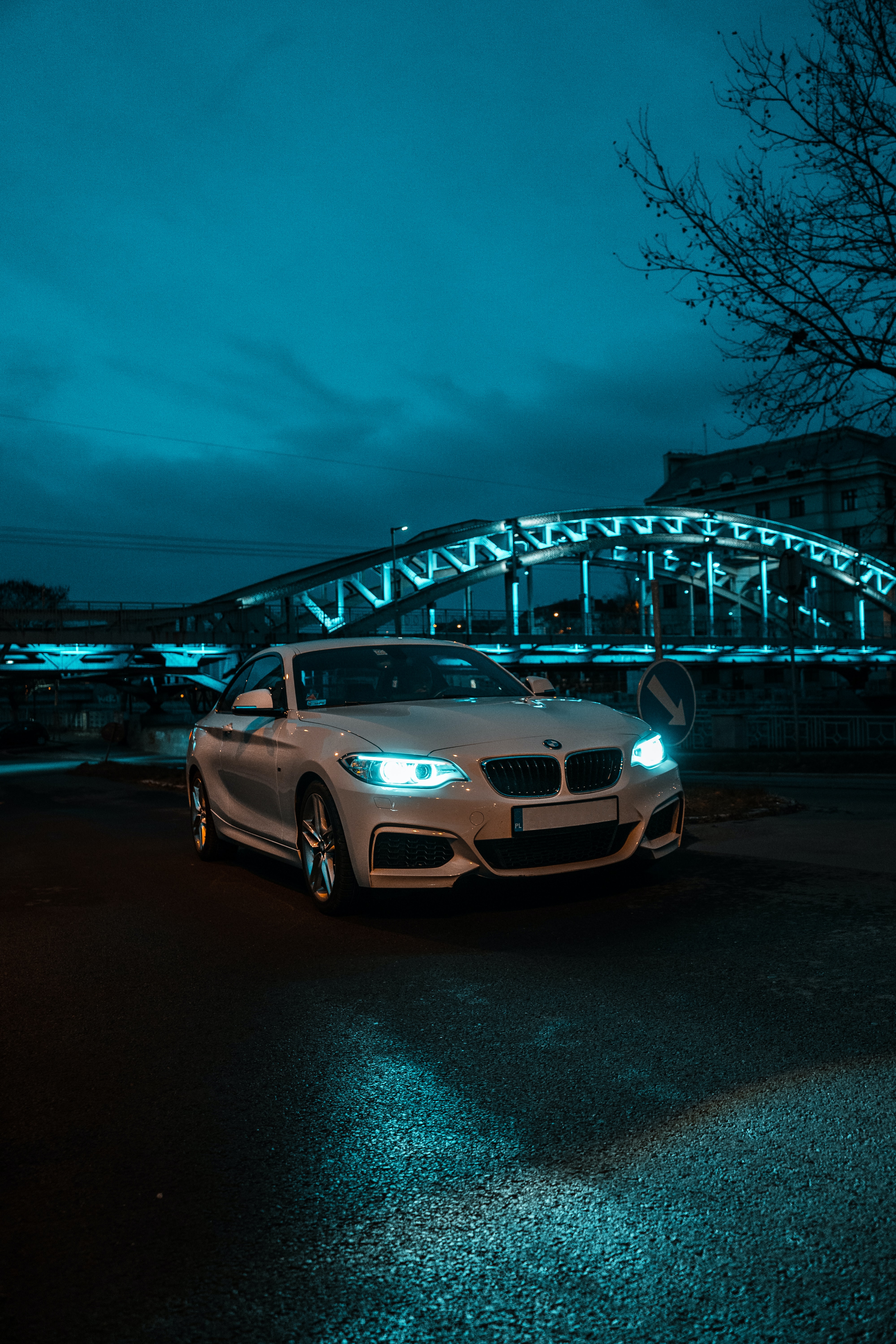 vertical wallpaper cars, bmw, headlights, front view, white, lights