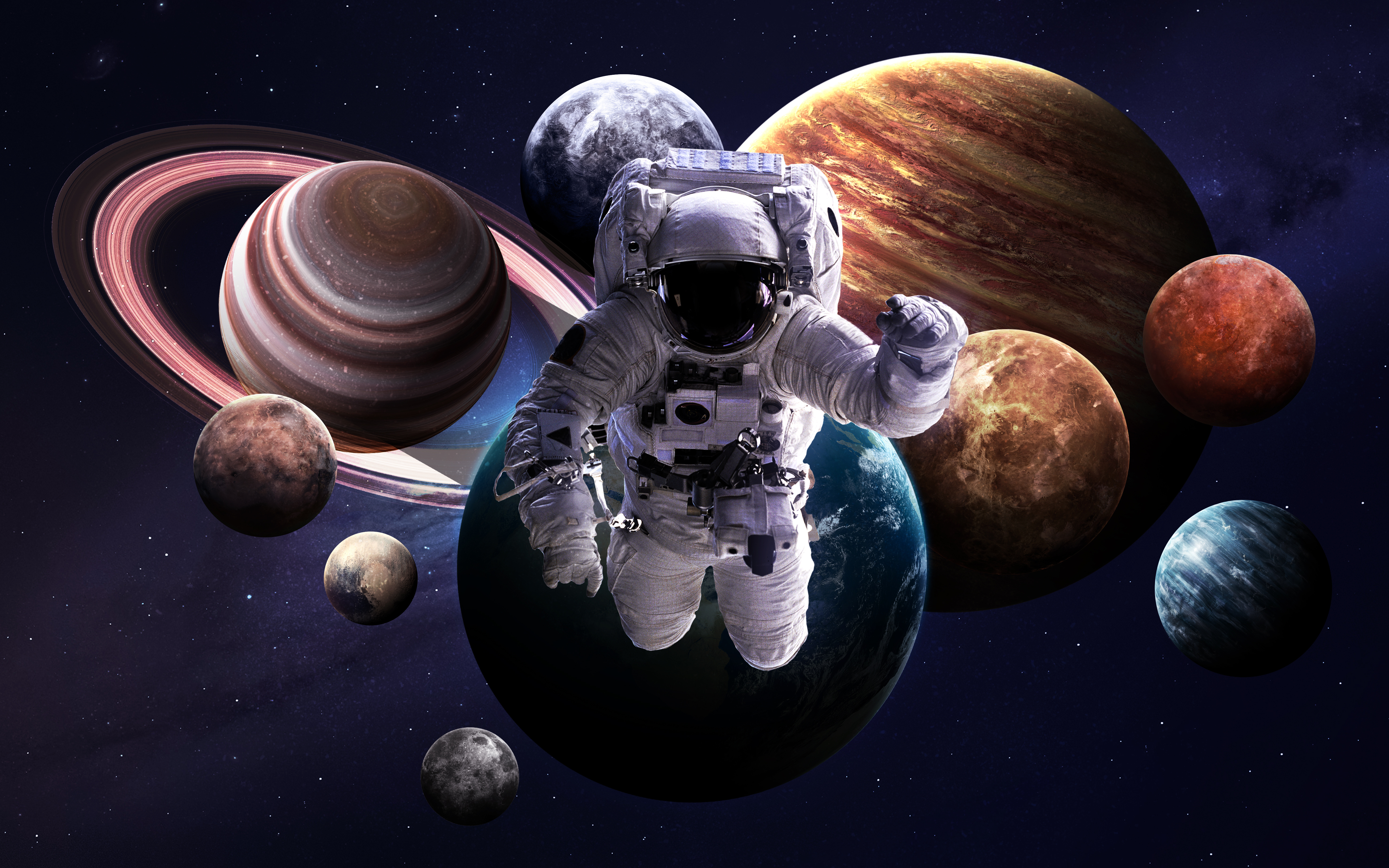 854971 Hintergrundbild herunterladen erde, science fiction, astronaut, jupiter, mars, mond, neptun (planet), planet, saturn, weltraum - Bildschirmschoner und Bilder kostenlos