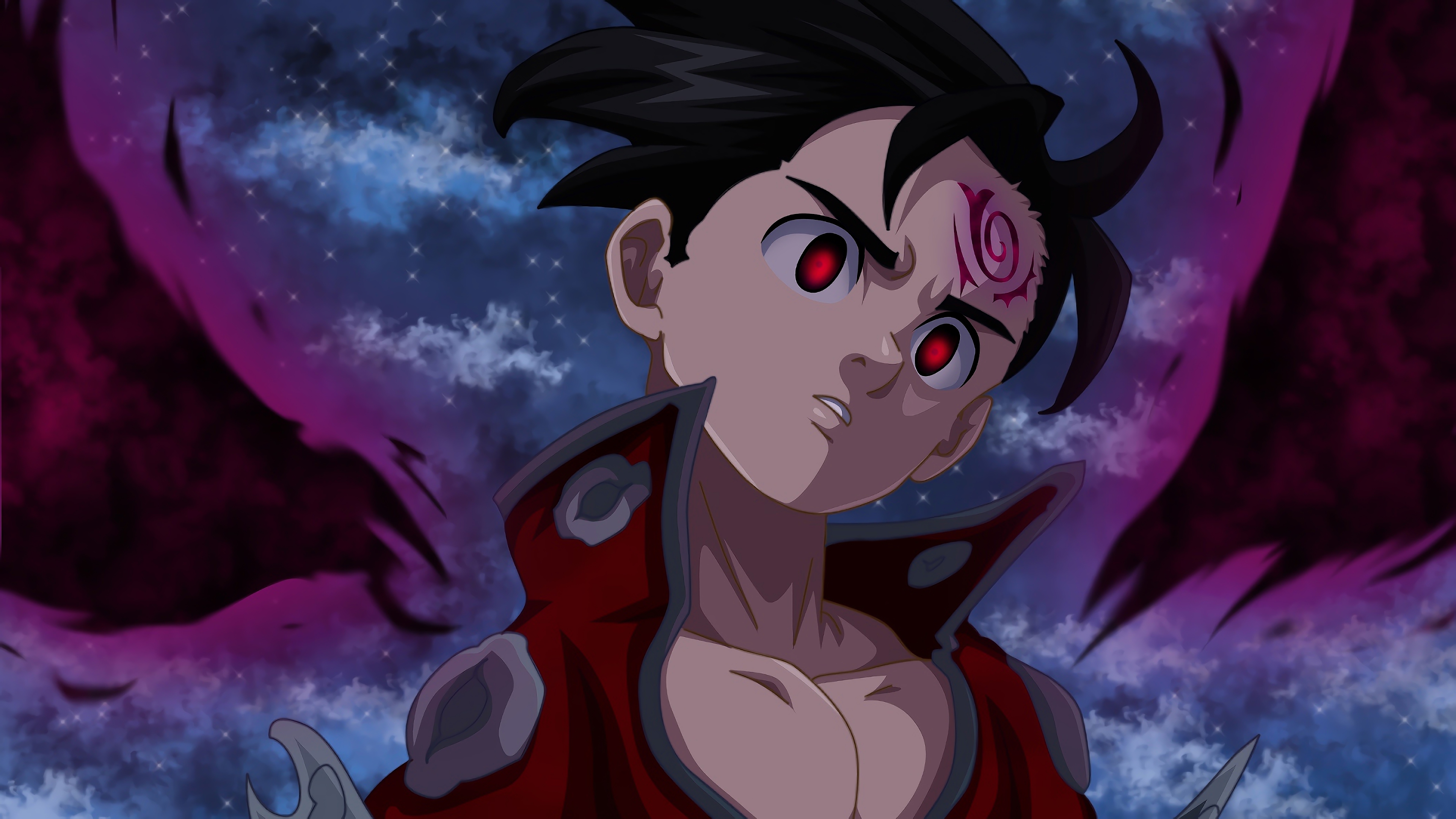 android the seven deadly sins, black hair, anime, red eyes, tattoo, zeldris (the seven deadly sins)