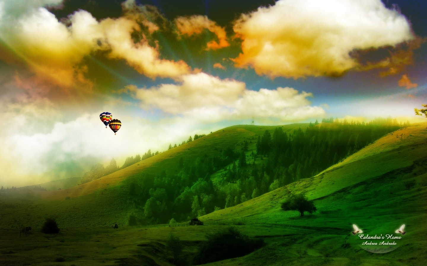 免费下载景观, 树, 天空, 山, 云, 气球手机壁纸。