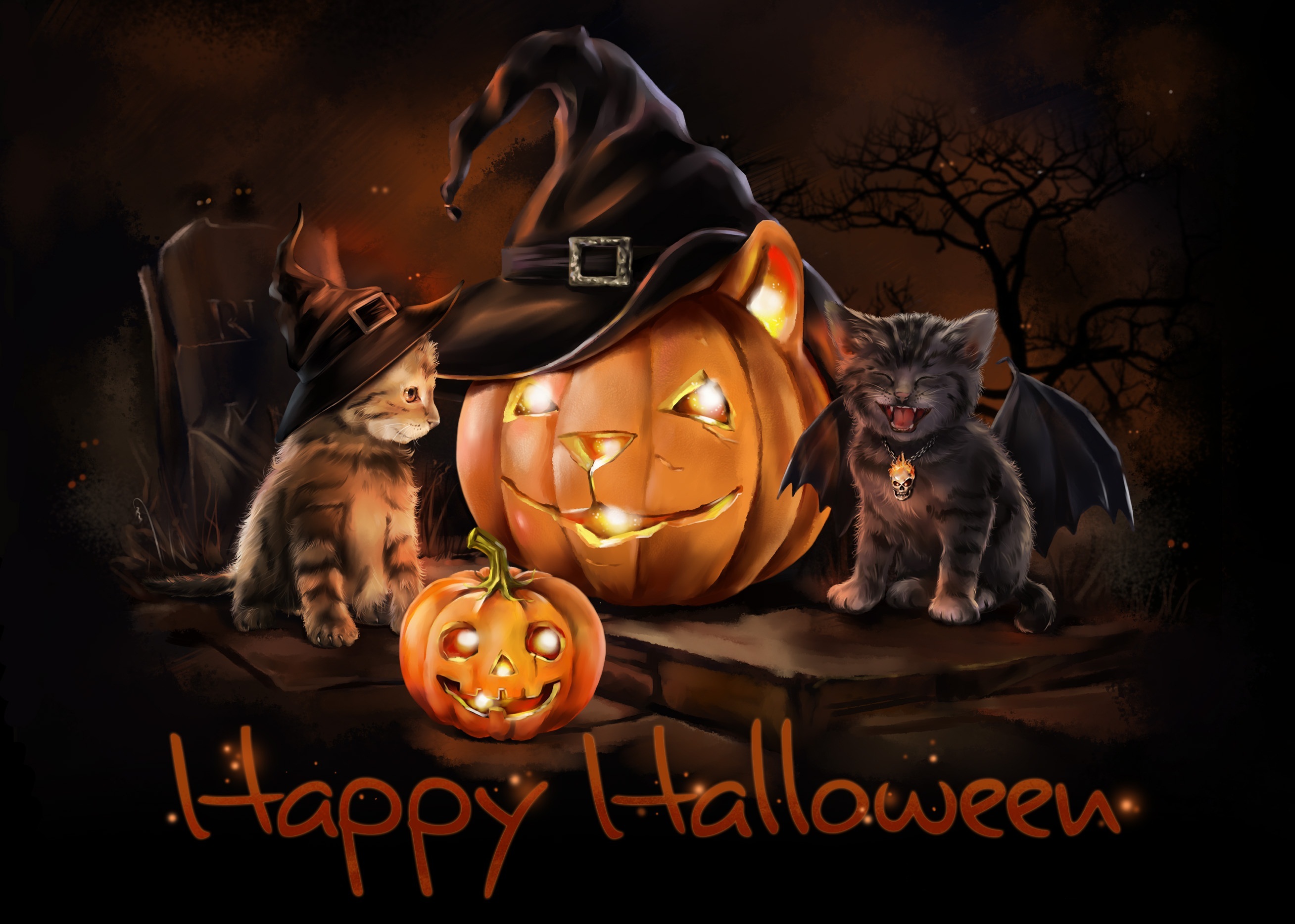 Download mobile wallpaper Halloween, Kitten, Holiday, Jack O' Lantern, Happy Halloween for free.