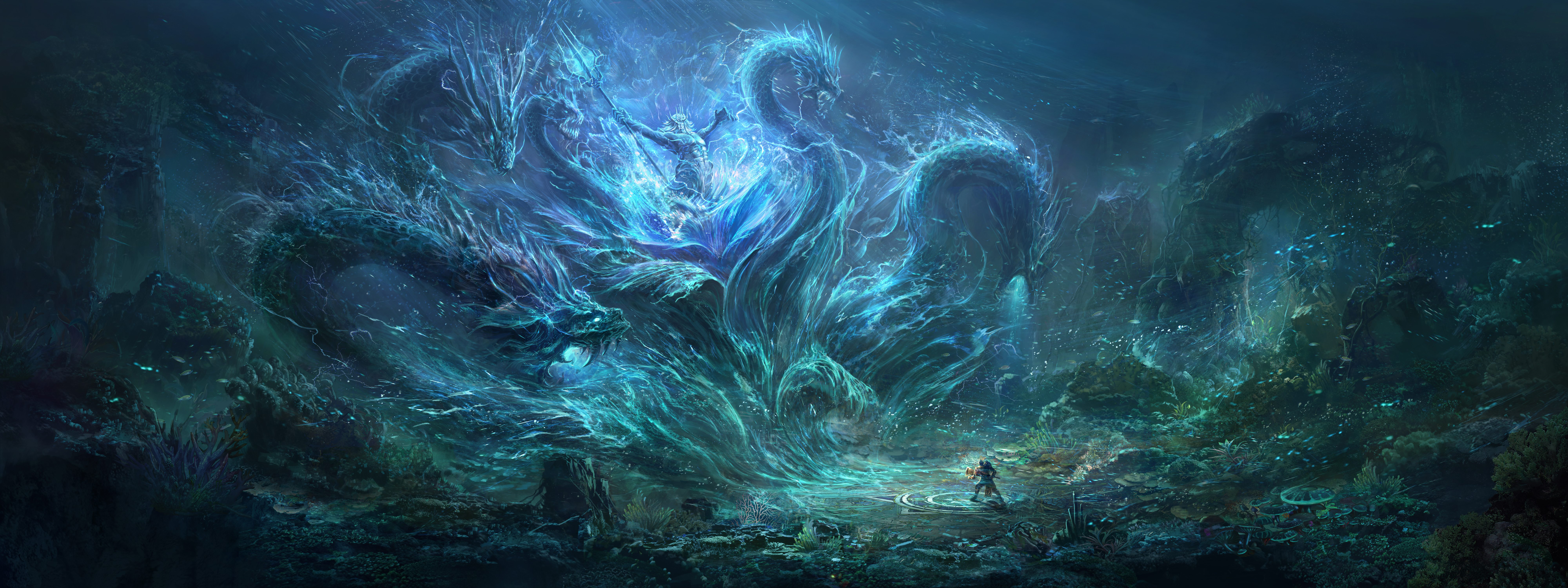 HD wallpaper poseidon, hydra, fantasy, gods, sea monster