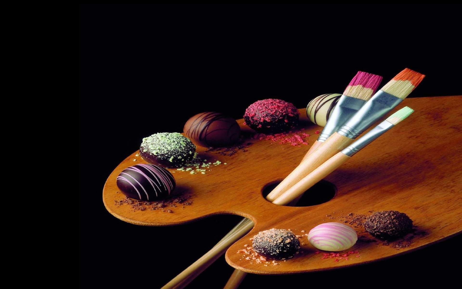vertical wallpaper food, chocolate, brush, candy, palette