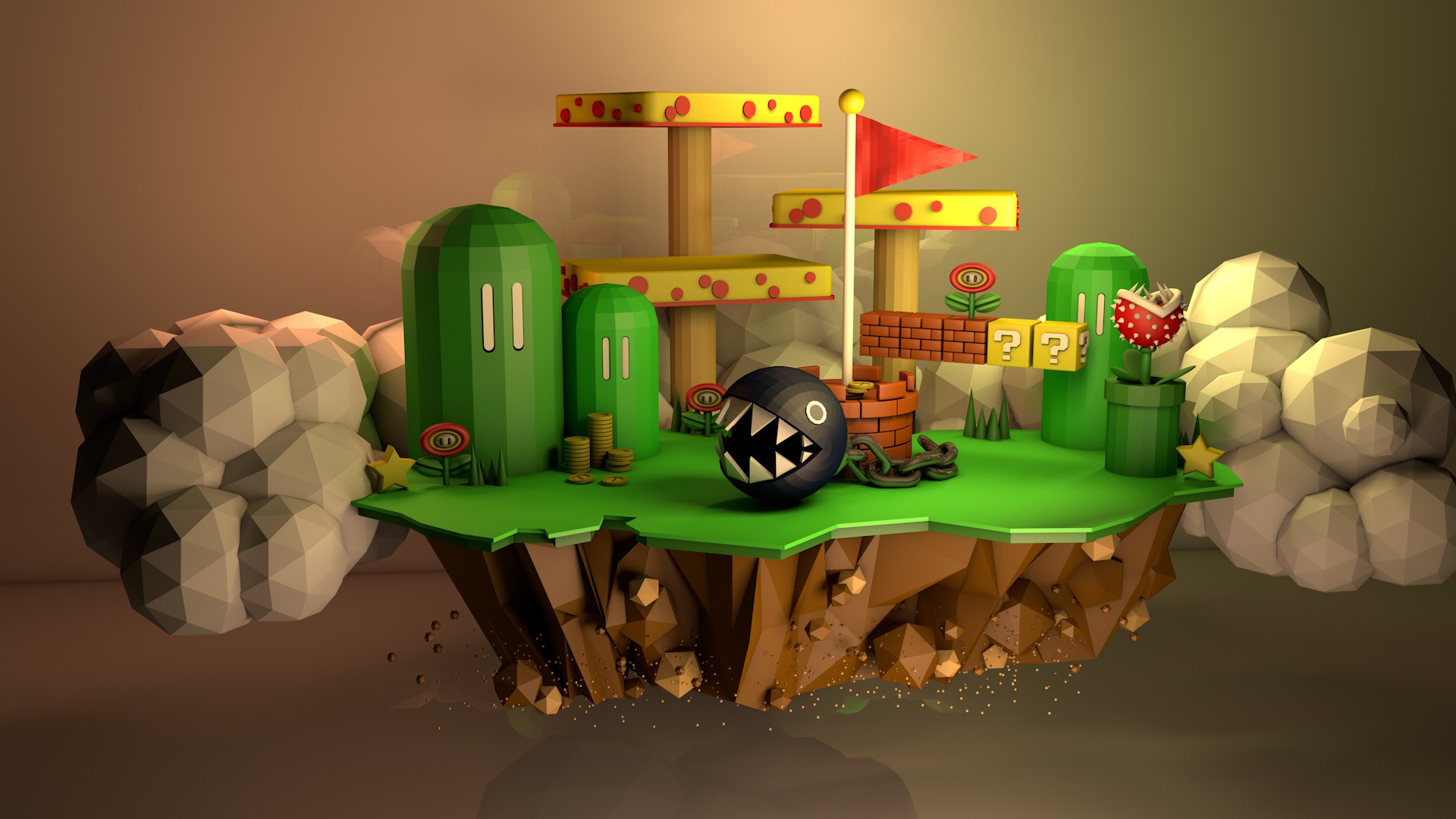 low poly, video game, mario