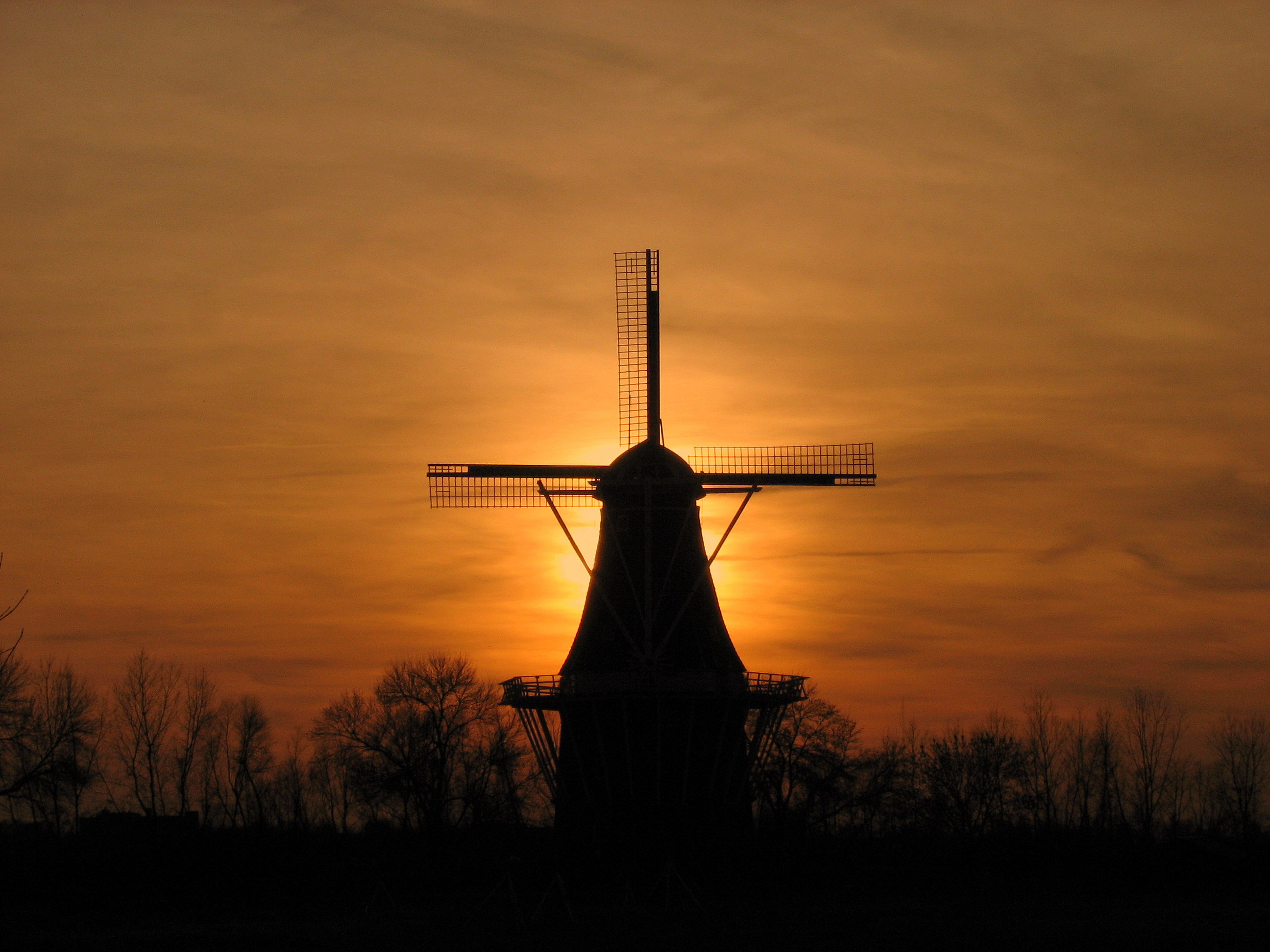 man made, windmill, sunset