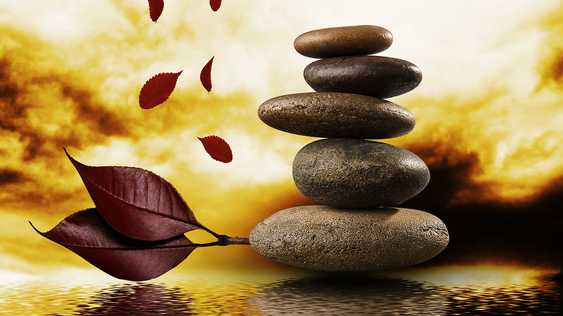 Download mobile wallpaper Stones, Leaves, Background for free.