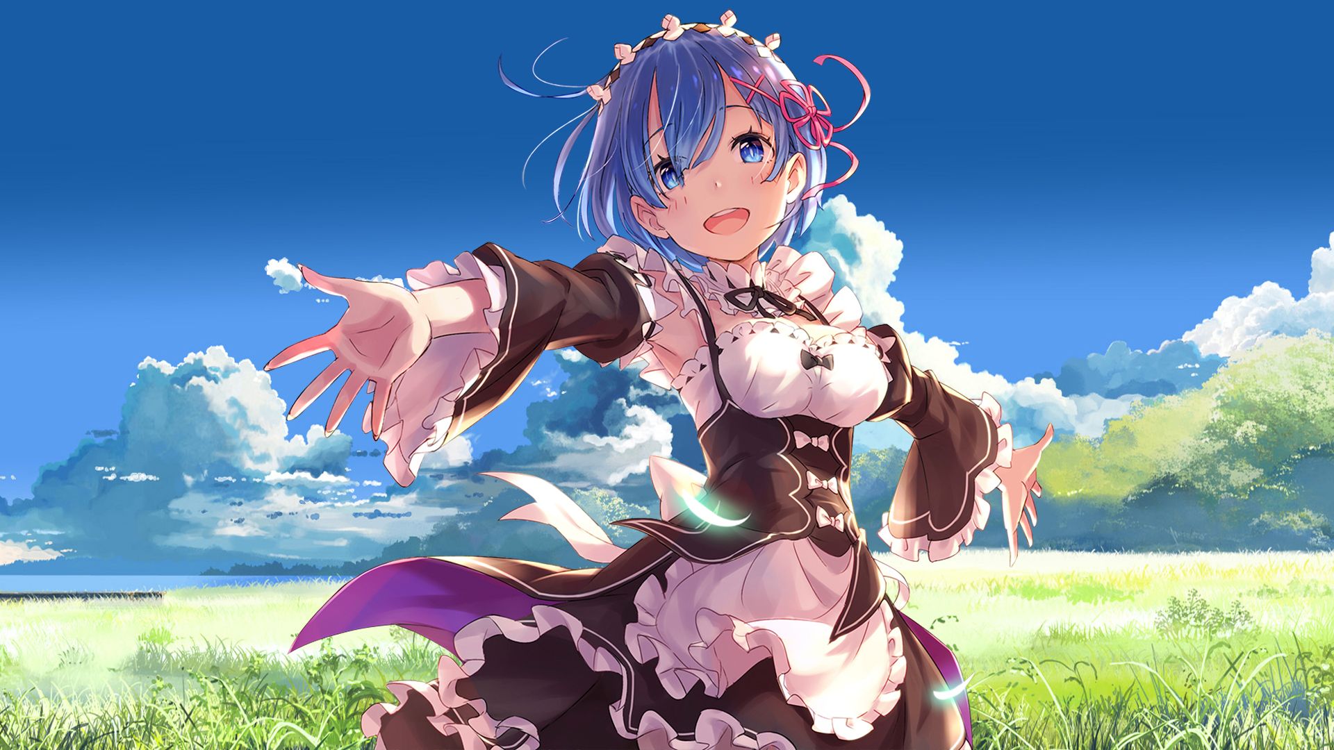 anime, re:zero starting life in another world, blue eyes, blue hair, maid, rem (re:zero), short hair