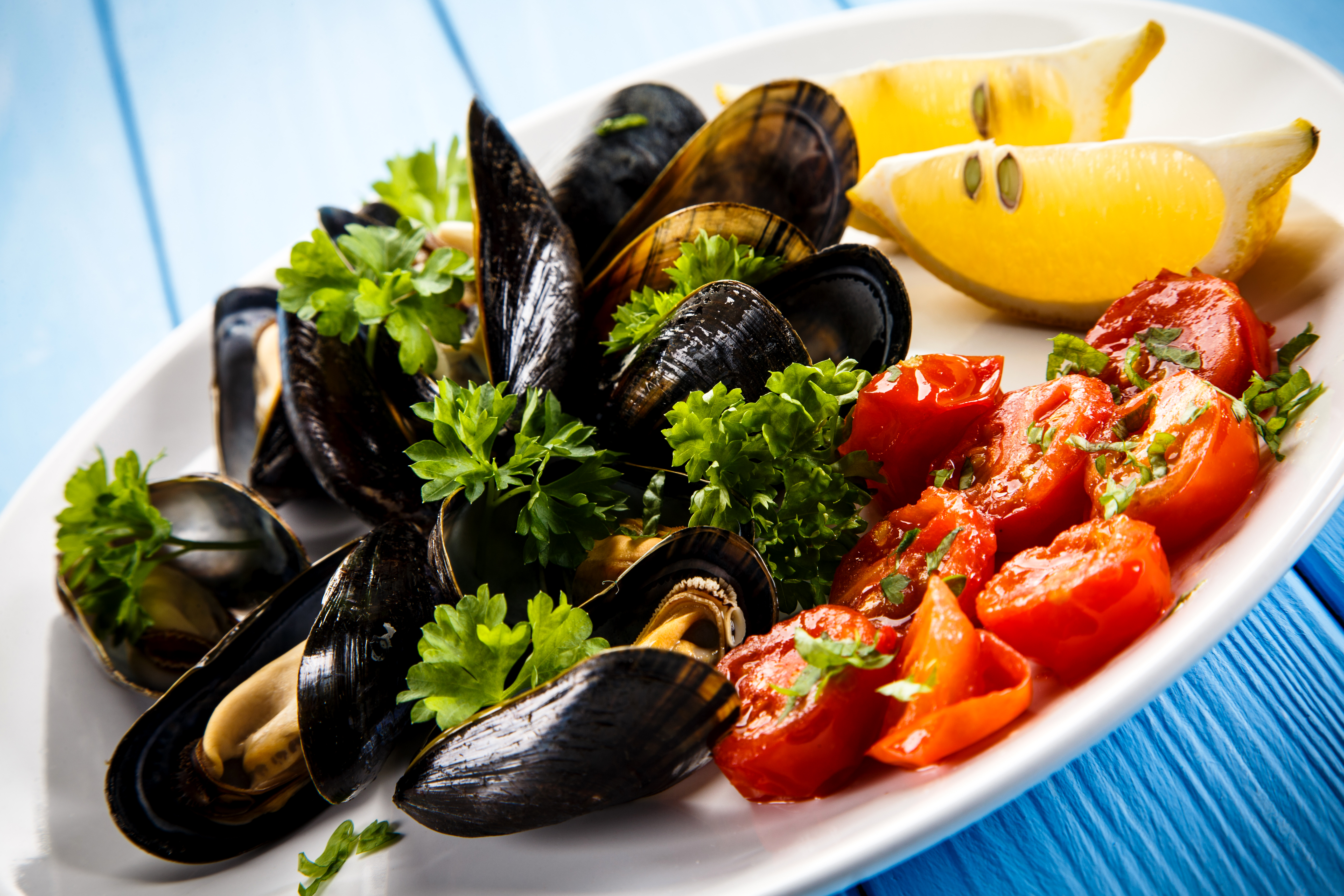 mussel, food, mussels, seafood, tomato 4K