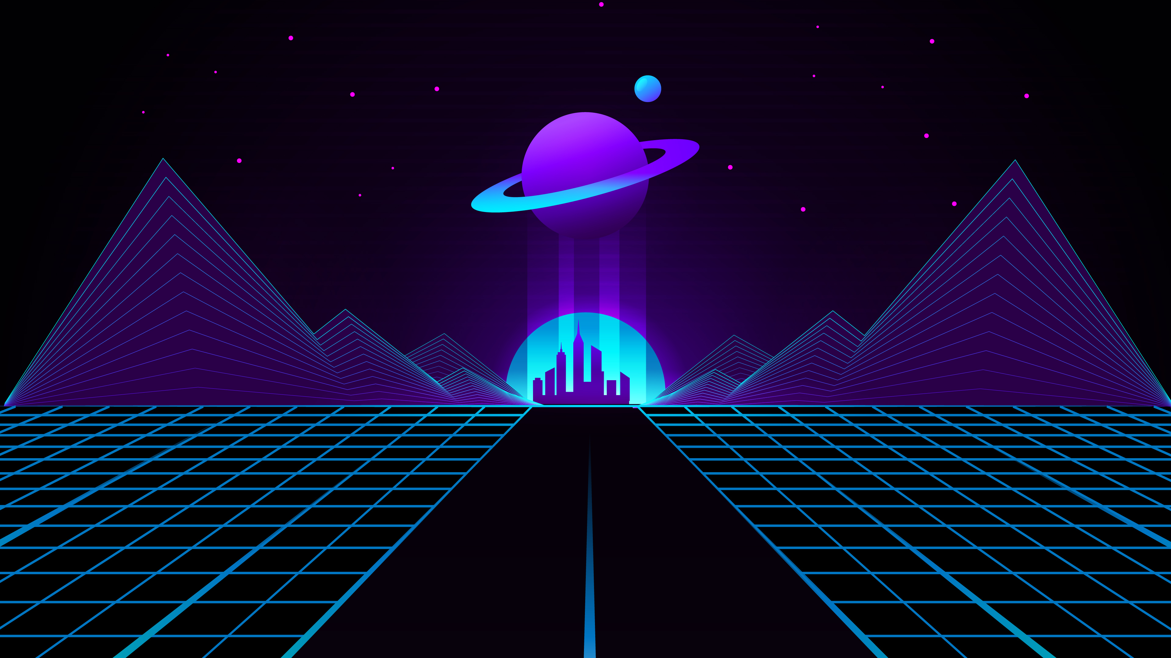 artistic, retro wave, planet, synthwave