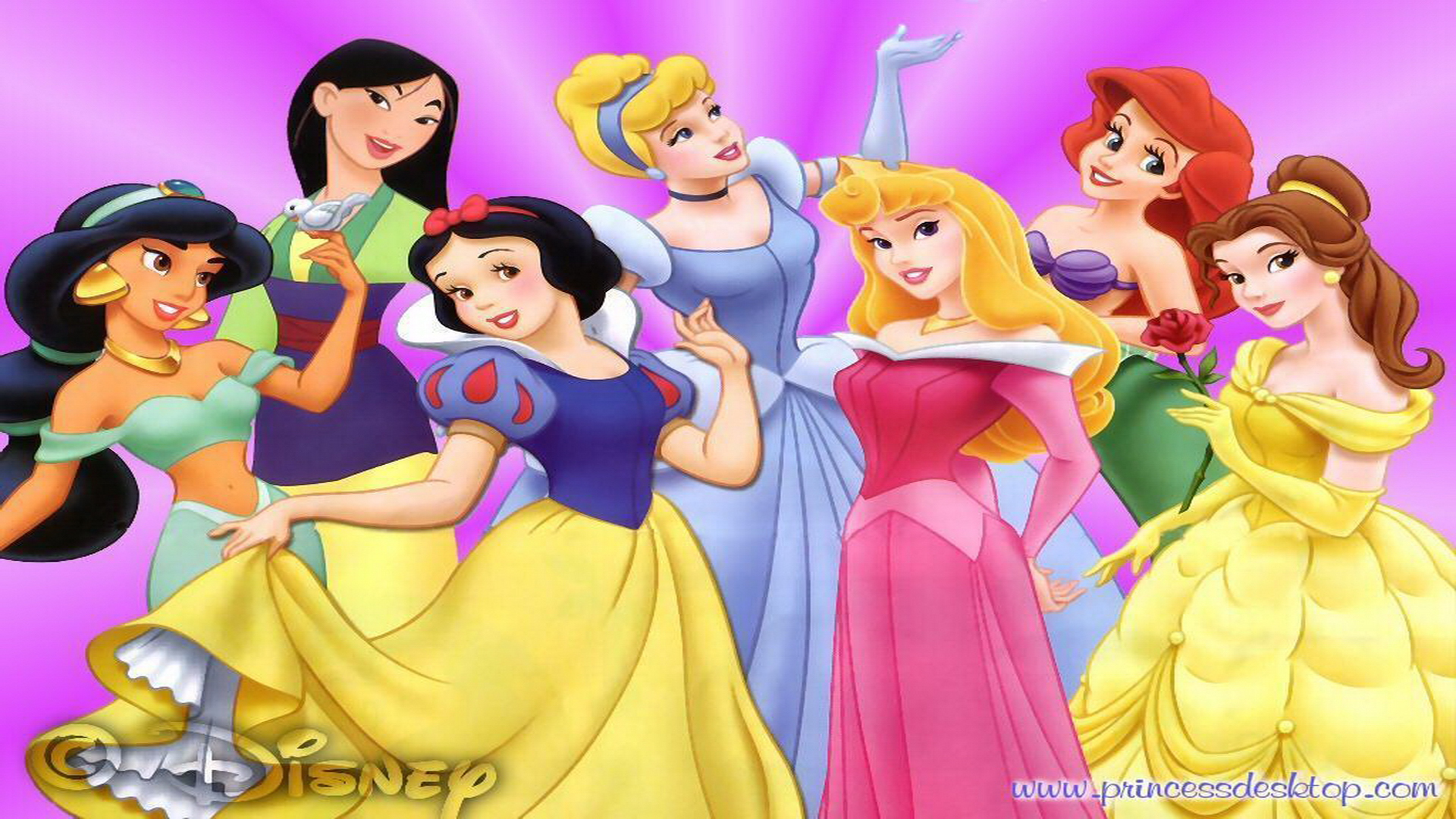Mobile wallpaper disney princess, movie, disney, ariel (the little mermaid), aurora (sleeping beauty), belle (beauty and the beast), cinderella, mulan, princess jasmine, snow white