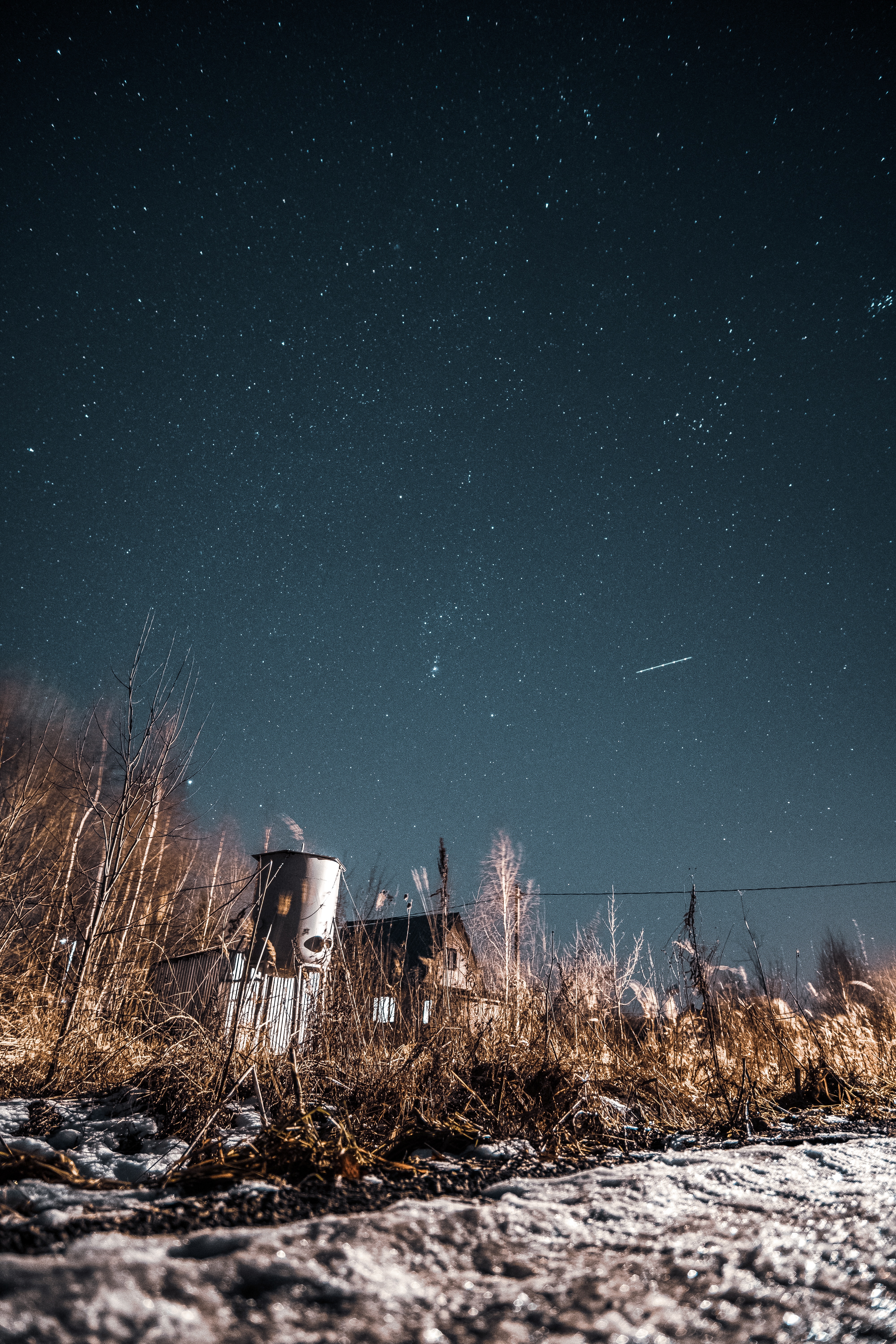 Free download wallpaper Night, Bush, Building, Starry Sky, Countryside, Nature, Abandoned on your PC desktop