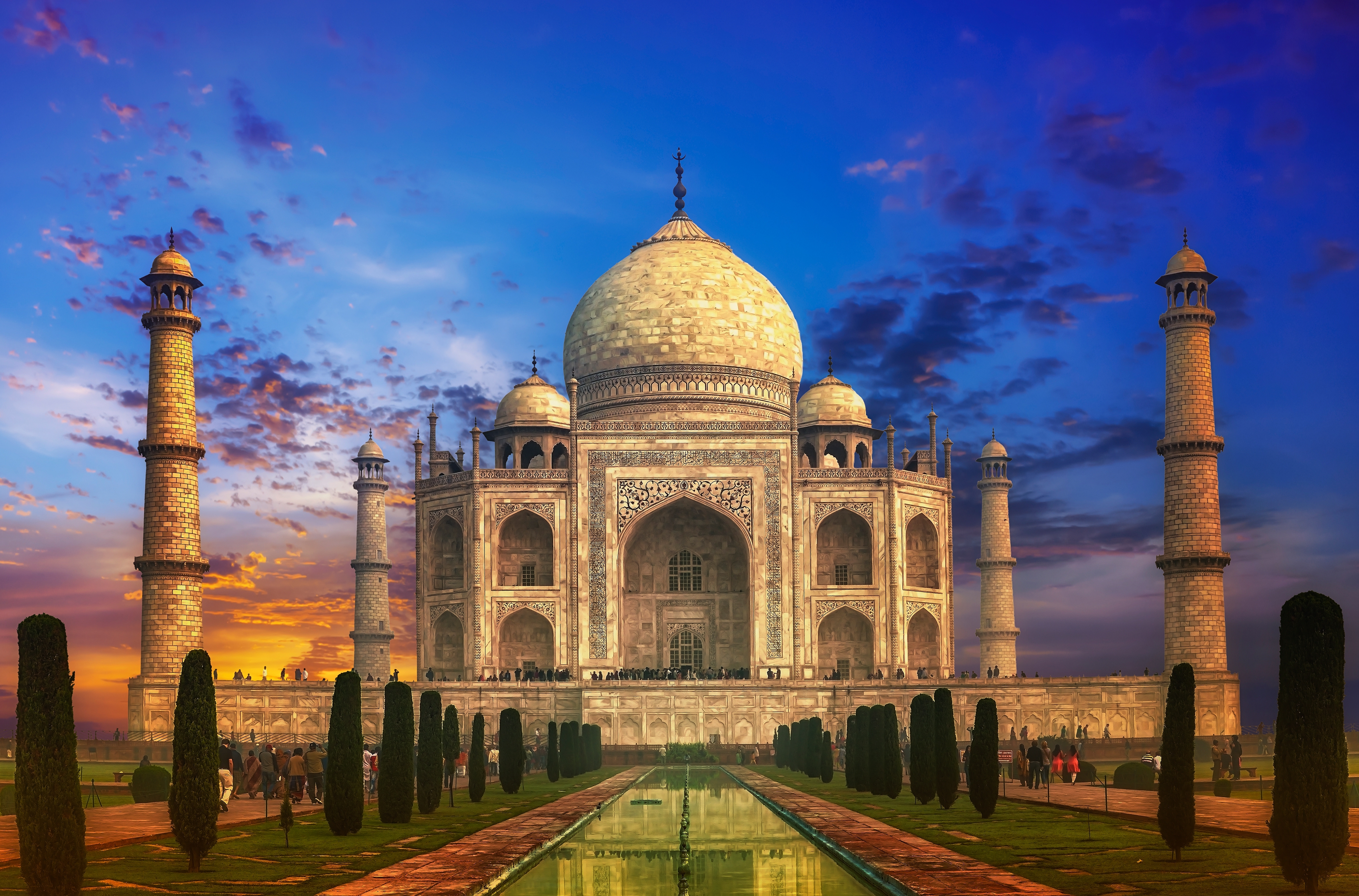 mausoleum, taj mahal, man made, agra, dome, india, sunset, uttar pradesh, monuments