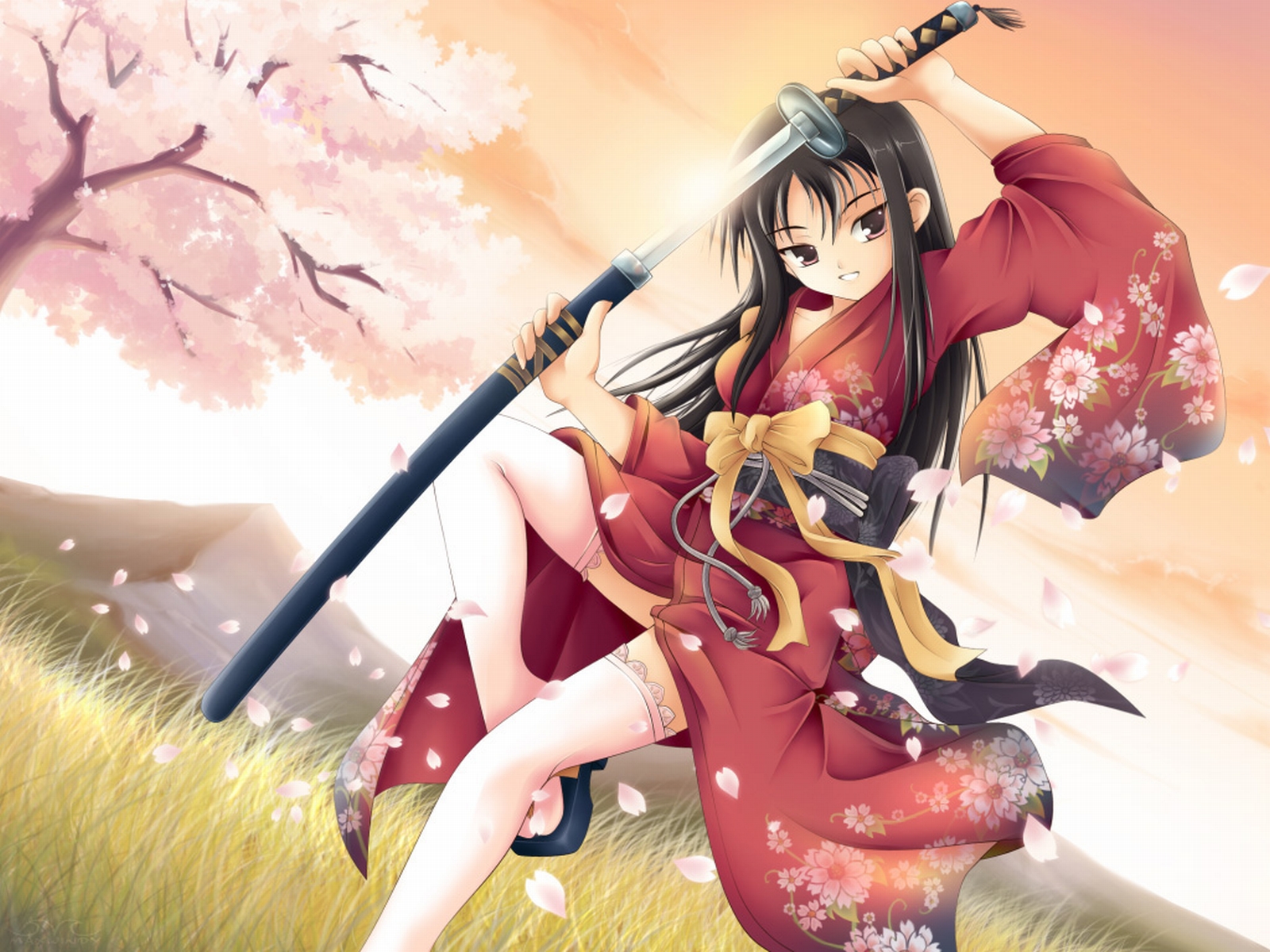 women, anime, k on!, samurai, sword, warrior Full HD