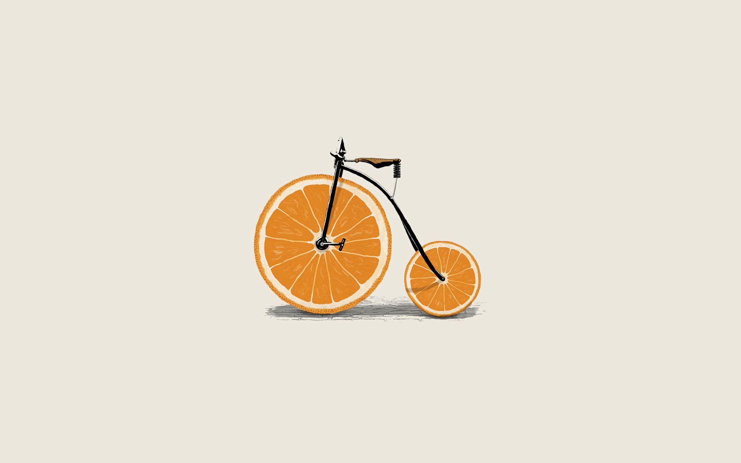 Mobile wallpaper minimalism, bicycle, orange, lobules, slices, wheels