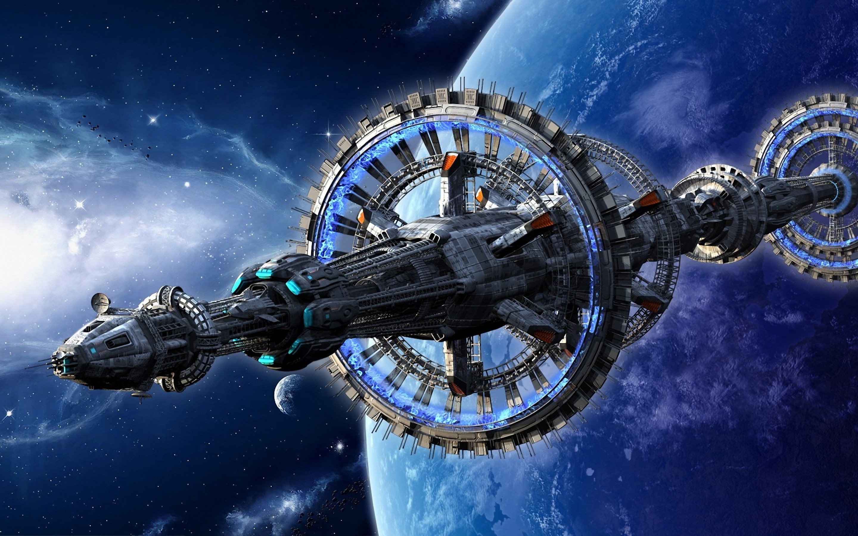 space station, planet, sci fi, space QHD