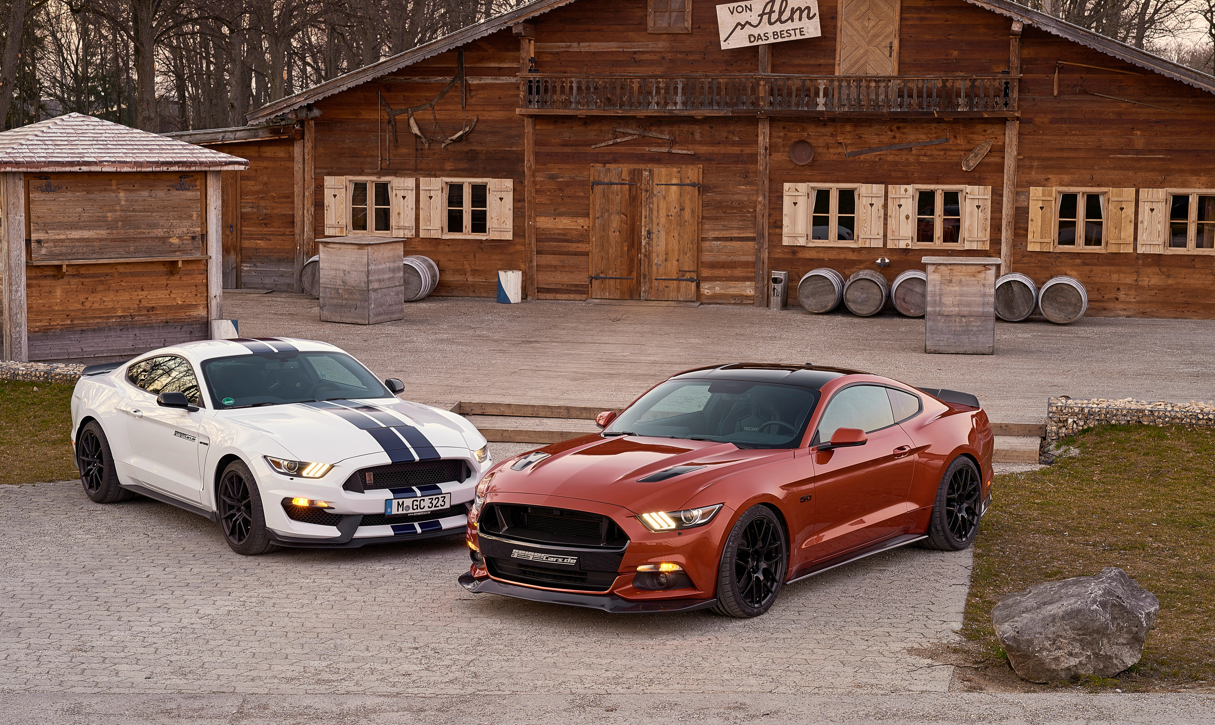 orange car, white car, ford mustang, muscle car, vehicles, car, ford Full HD