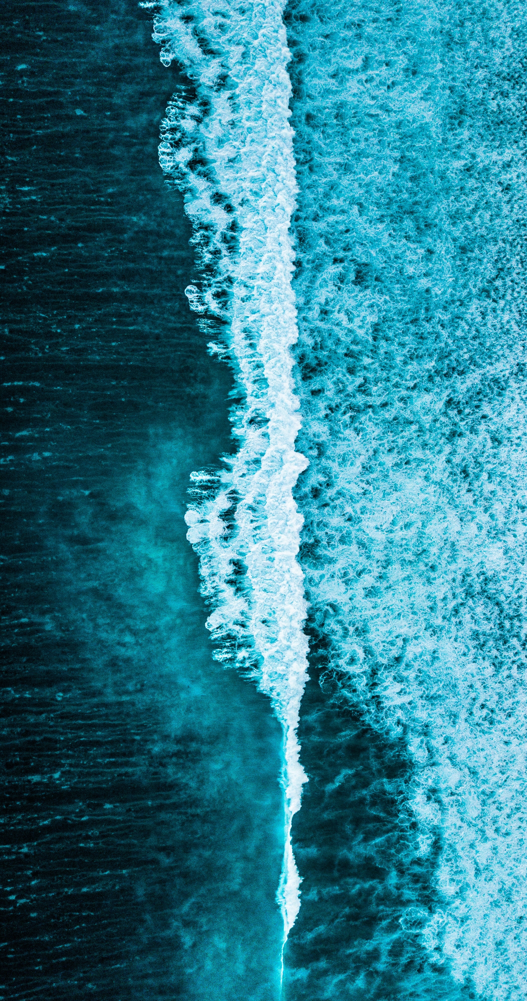 Download mobile wallpaper View From Above, Waves, Water, Wavy, Ocean, Nature for free.