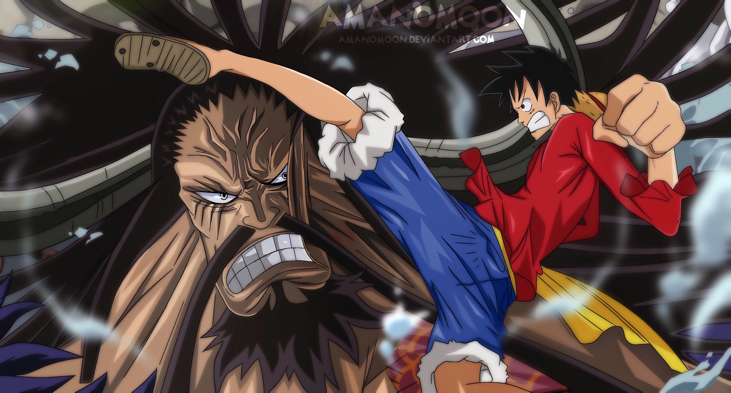Monkey d luffy and dragon at night  one piece 4K wallpaper download