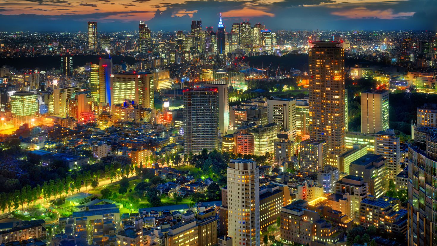 Япония Мегаполис Токио ночью