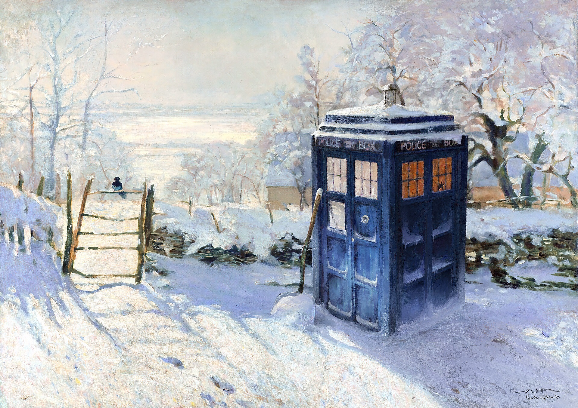 tardis, tv show, doctor who, magpie, painting HD for desktop 1080p