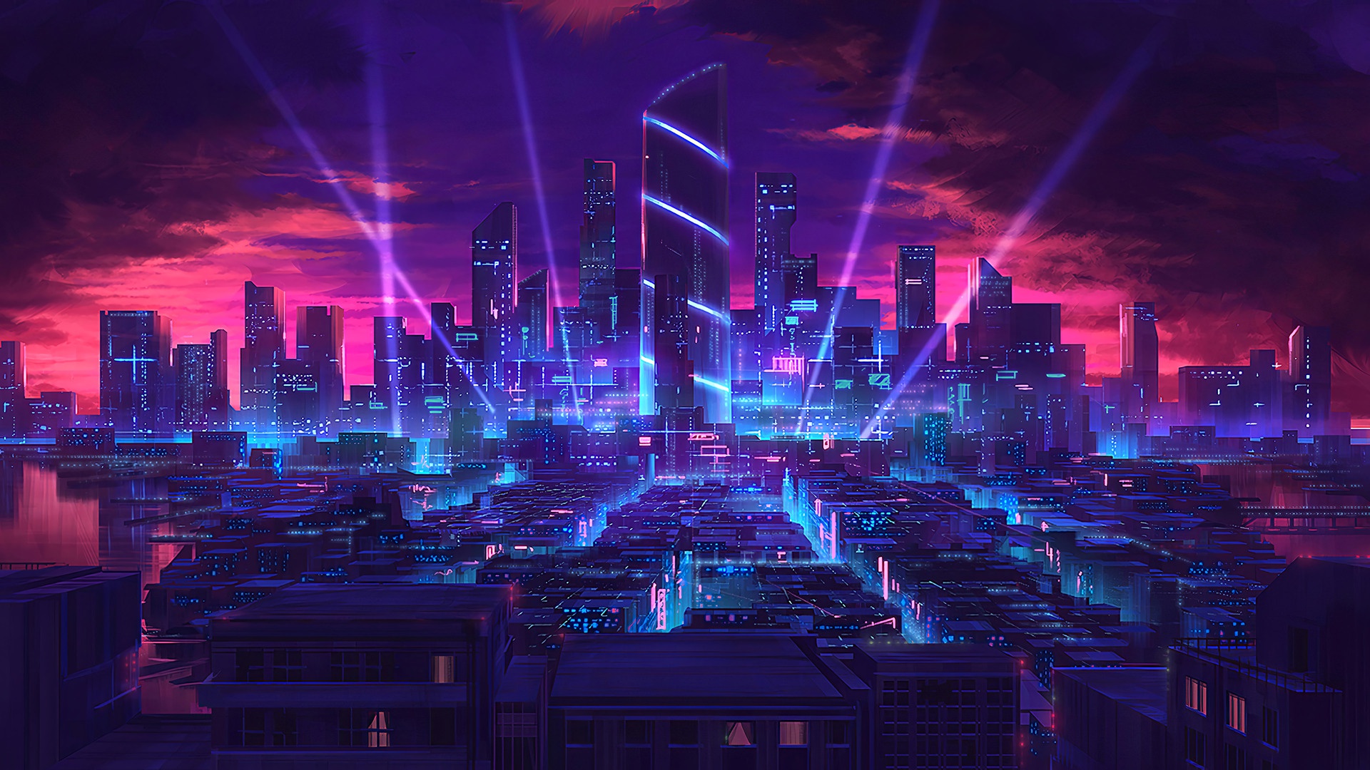 Город будущего Cyberpunk неон