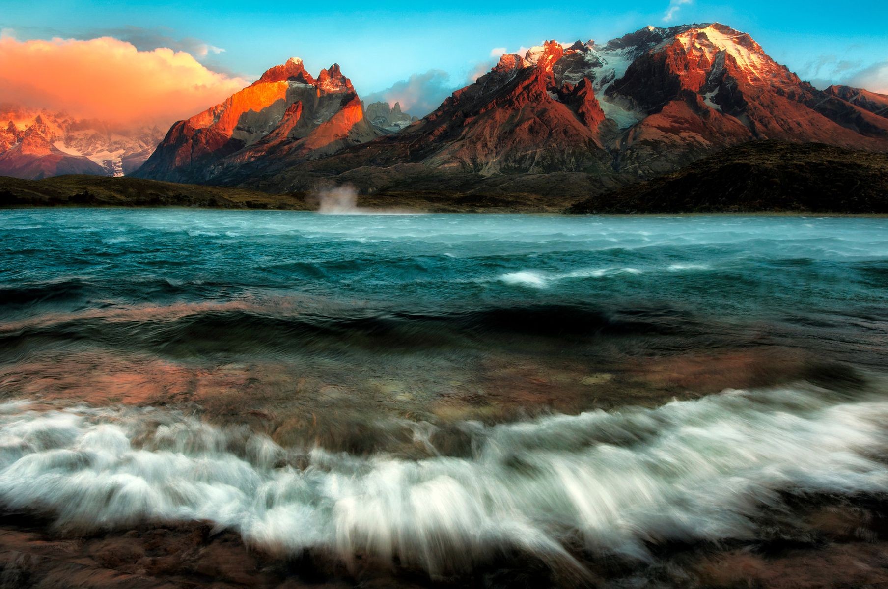 earth, lake, chile, mountain, nature, wave, lakes for android