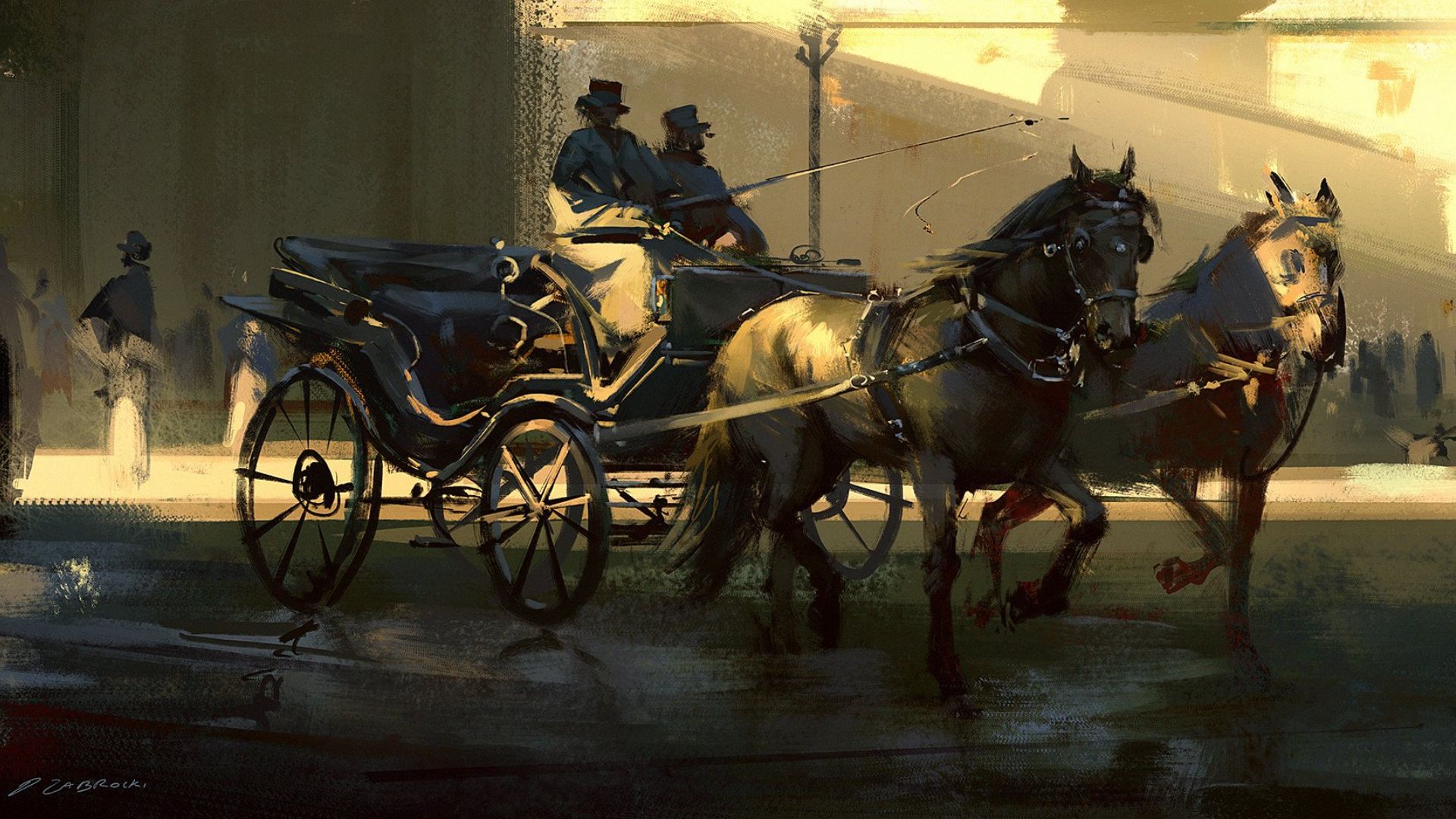 Free HD artistic, painting, carriage, horse drawn vehicle