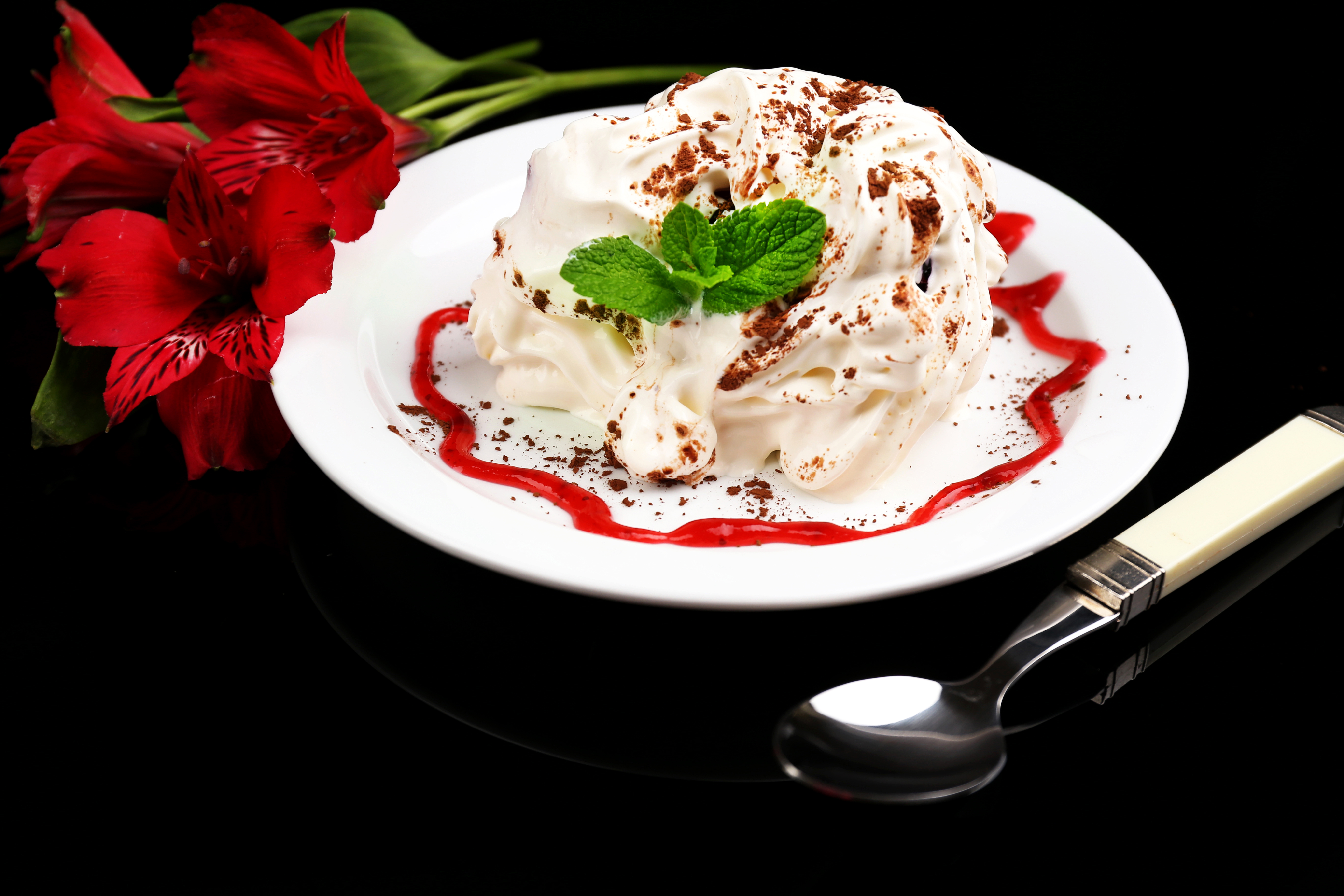 Windows Backgrounds food, ice cream, mint, red flower