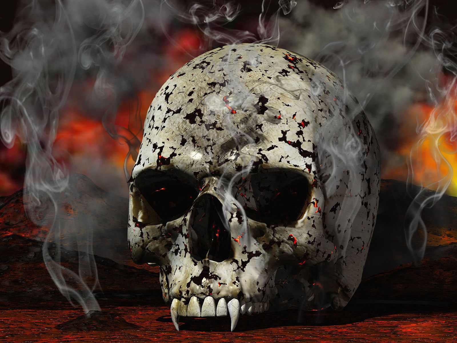 skull, 3d, smoke, black, white, red 32K