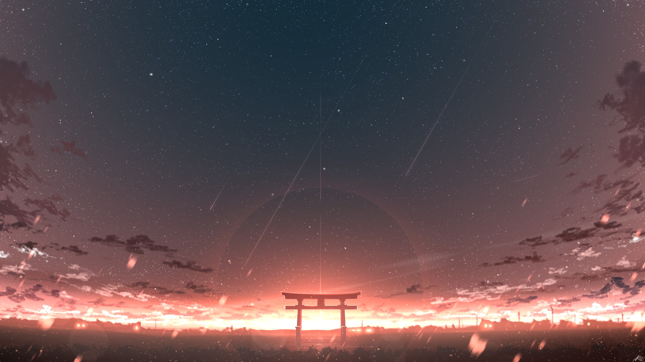 1047350 baixar papel de parede anime, aurora, céu, pôr do sol, torii - protetores de tela e imagens gratuitamente