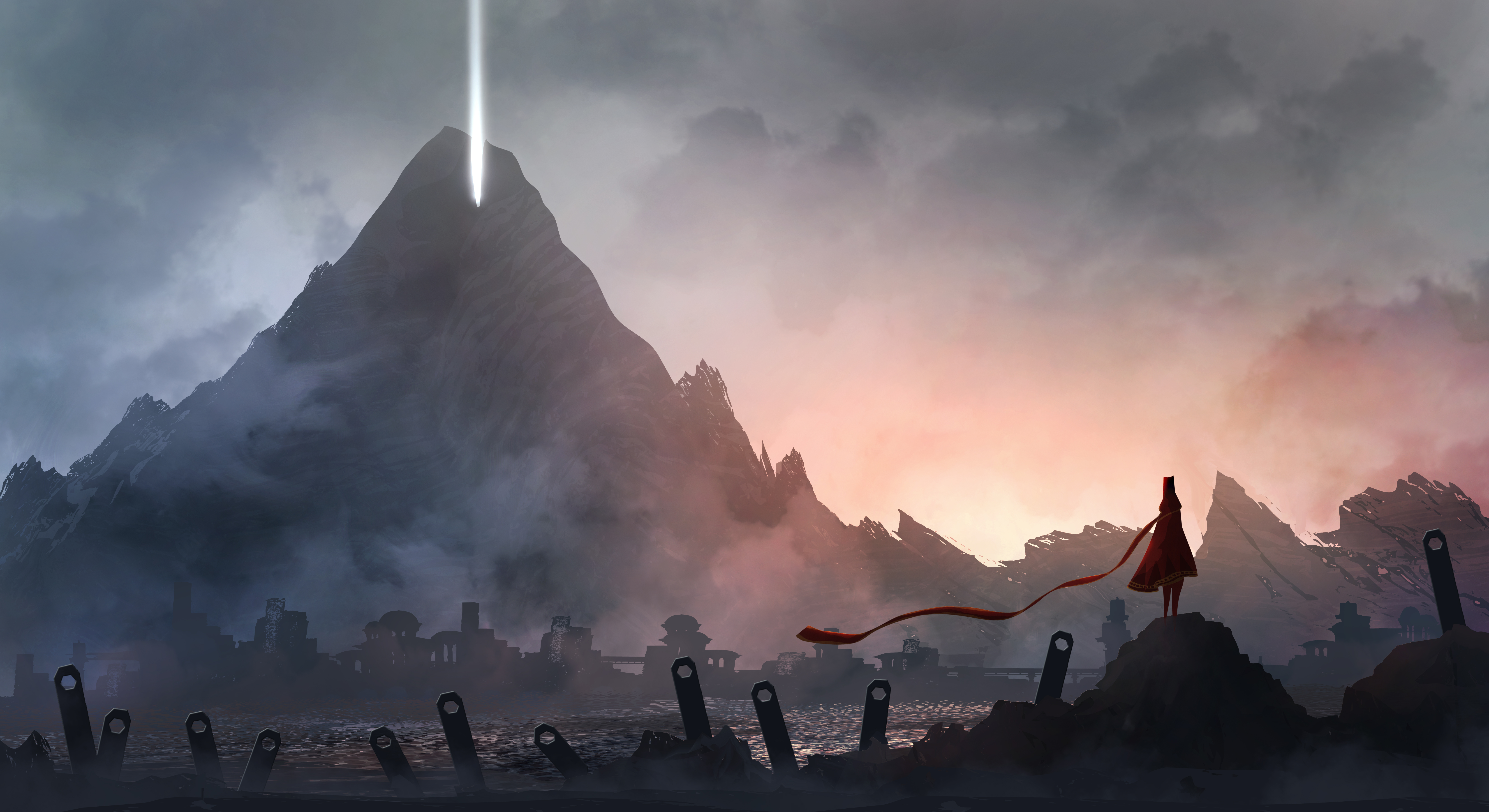 journey, video game, landscape, mountain