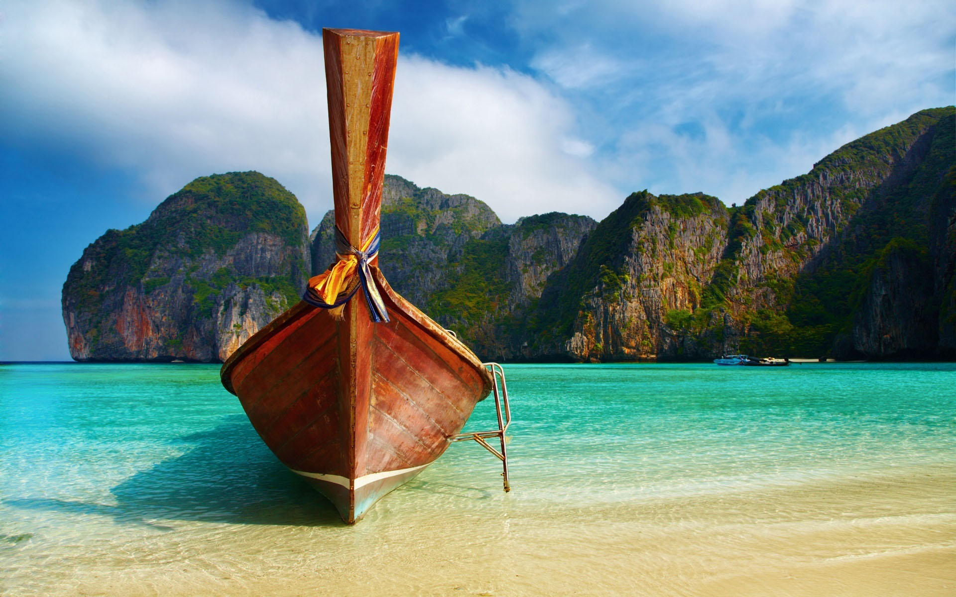 Download mobile wallpaper Nature, Beach, Ocean, Earth, Boat, Canoe, Coastline, Thailand, Vehicles for free.