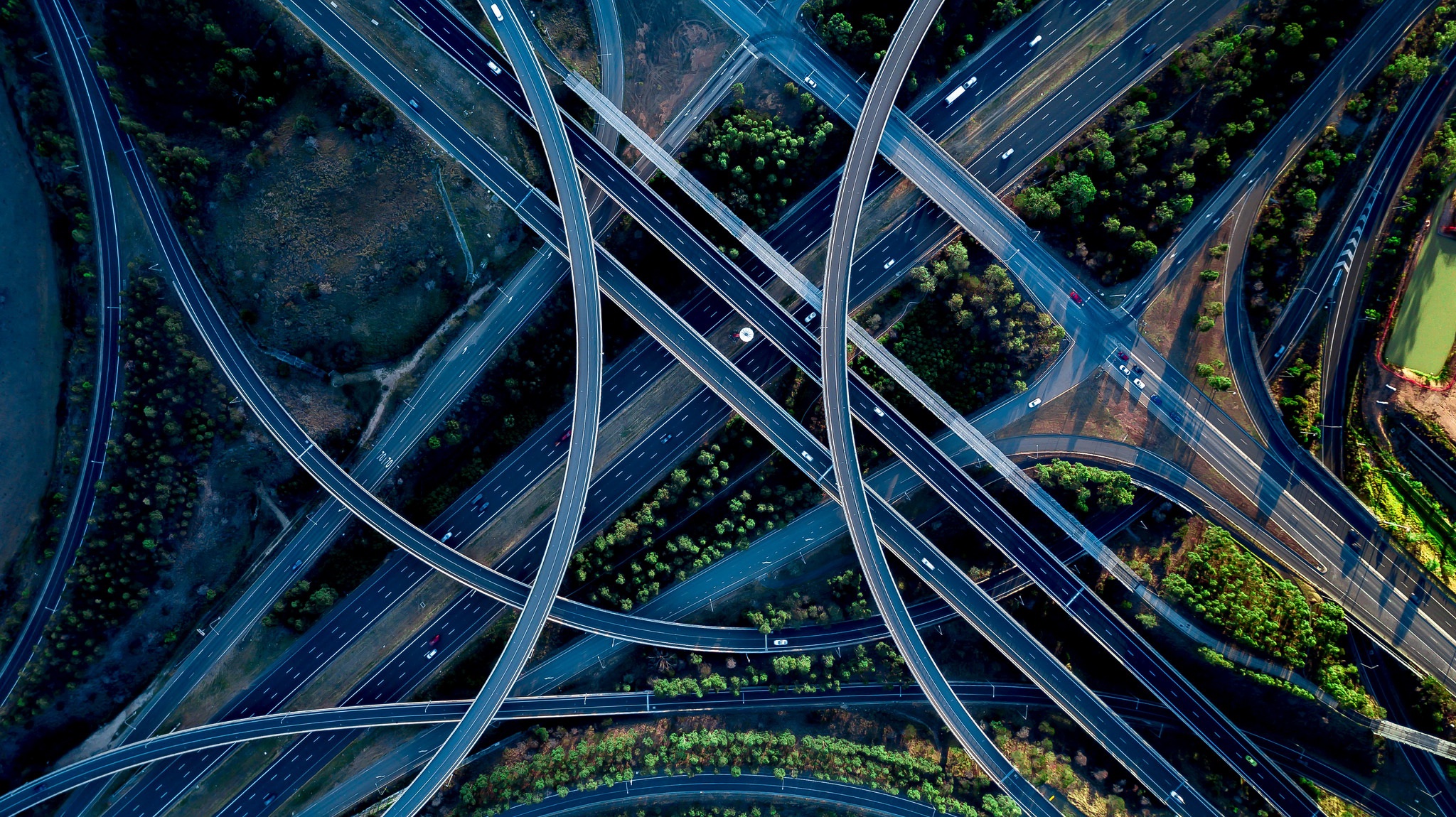 traffic, man made, road, aerial, freeway Panoramic Wallpaper