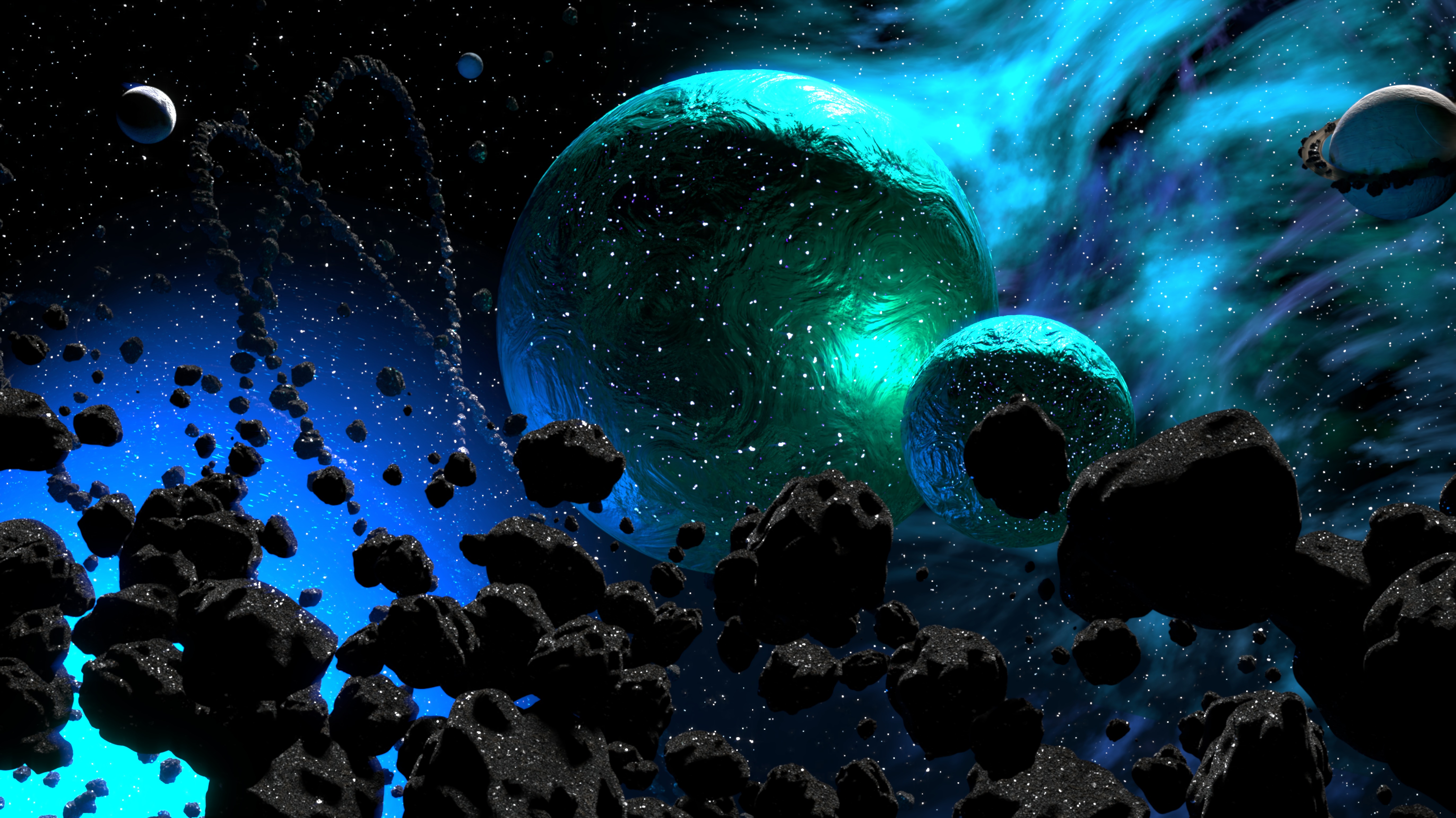 asteroids, planets, universe, nebula, galaxy HD wallpaper