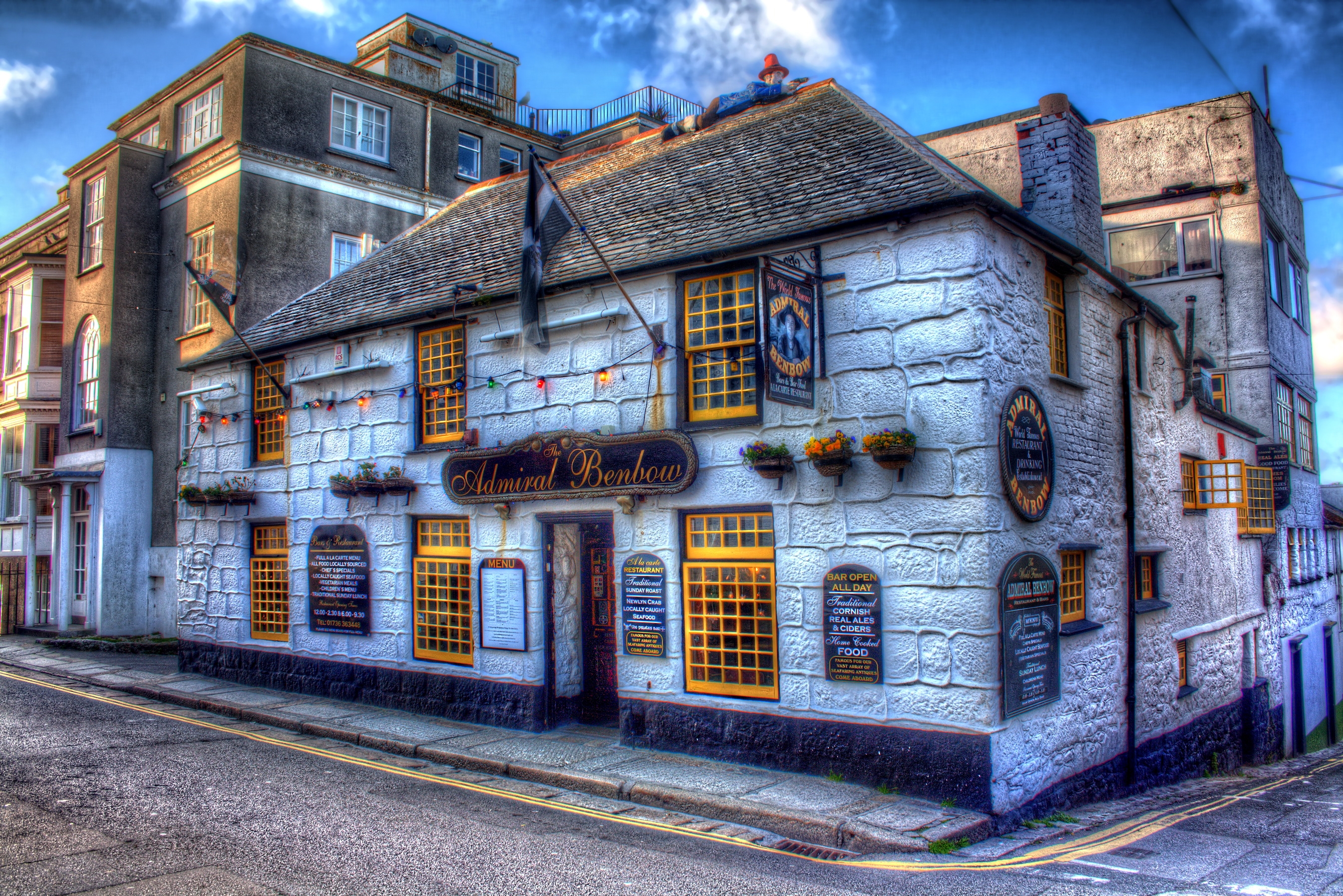 great britain, hdr, cities, united kingdom, england, tavern, admiral benbow, penzance