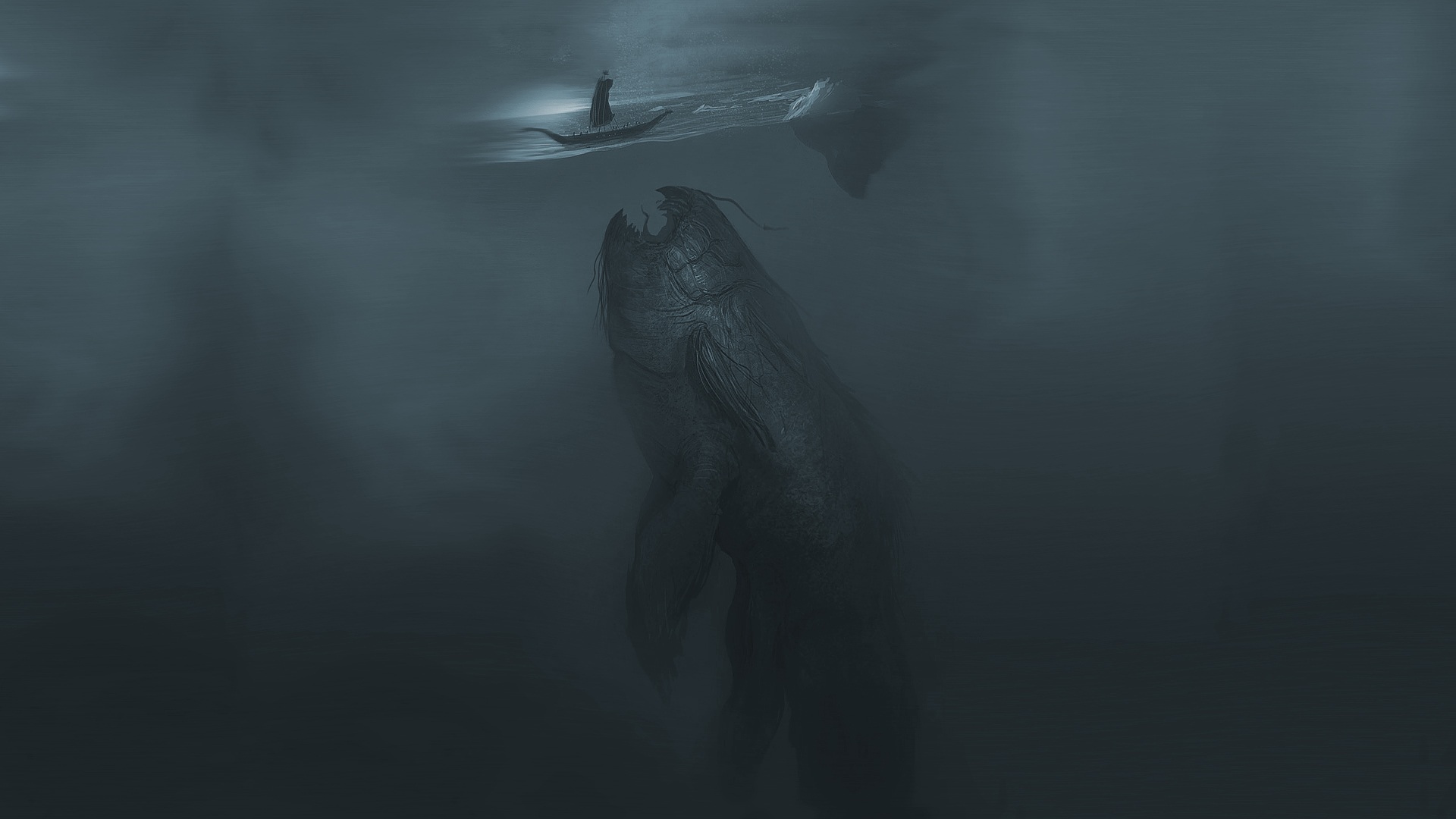 160836 завантажити картинку фантазія, морське чудовисько, страшно, корабель, кит - шпалери і заставки безкоштовно