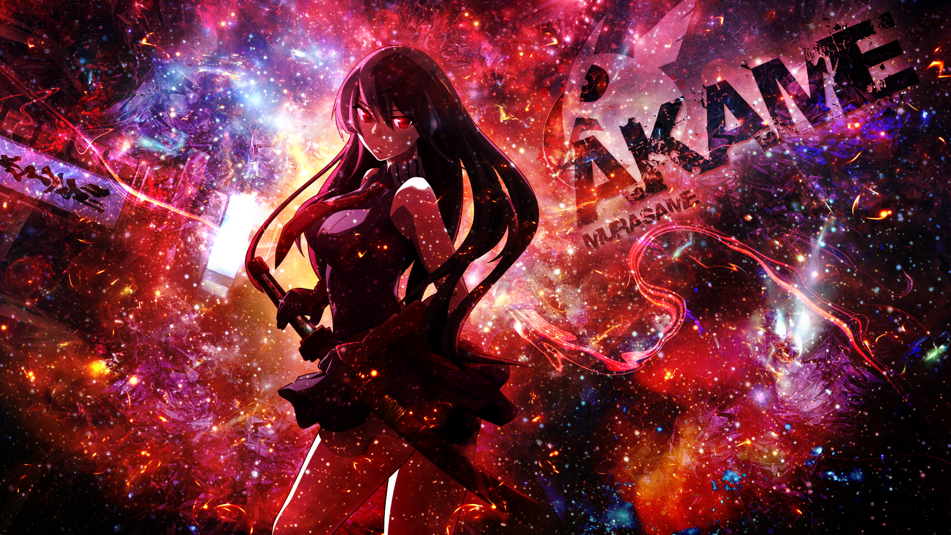 anime, akame ga kill!, akame (akame ga kill!), black dress, black hair, dress, katana, long hair, red eyes, sword, tie, weapon phone background