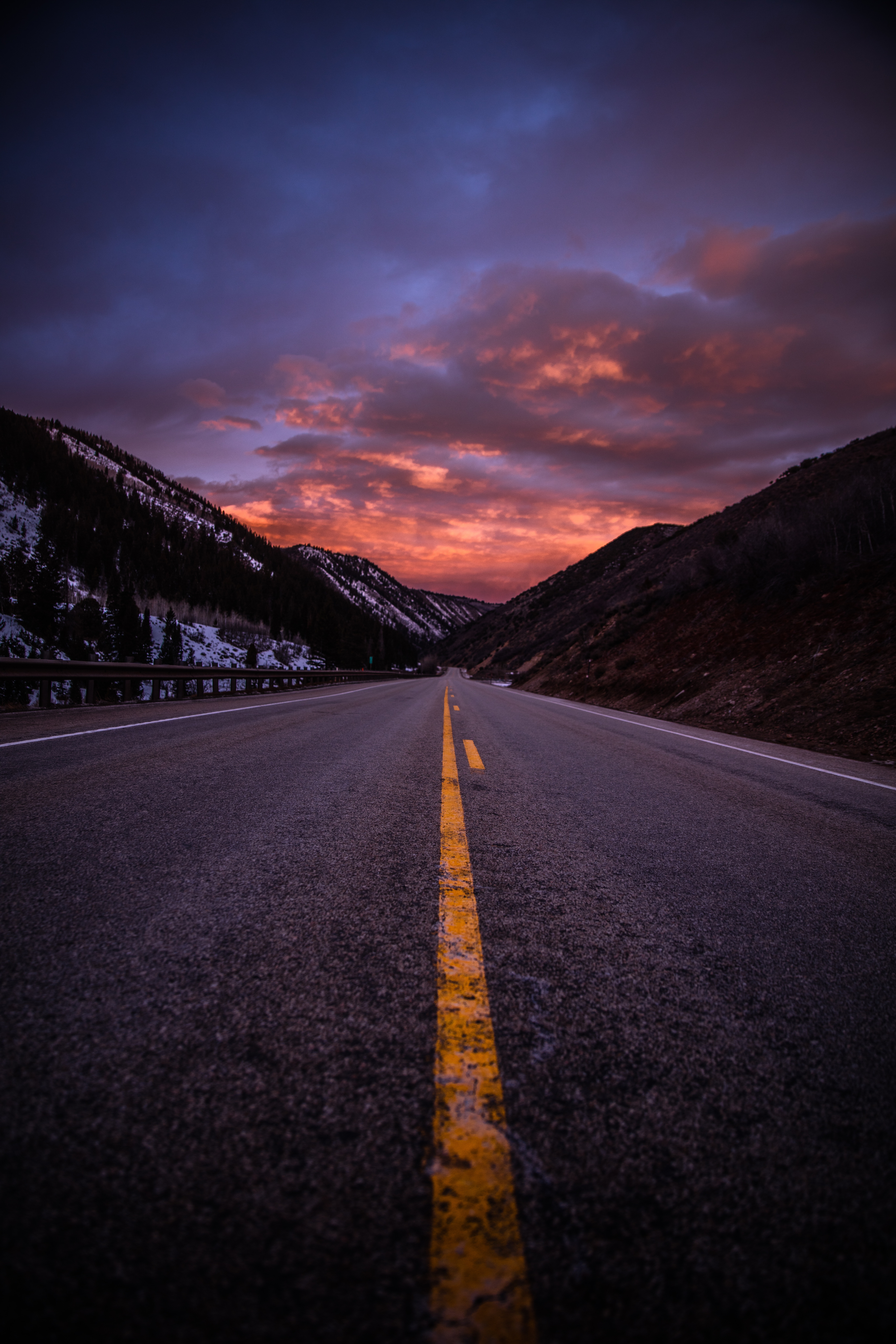 Download mobile wallpaper Evening, Markup, Mountains, Road, Nature for free.