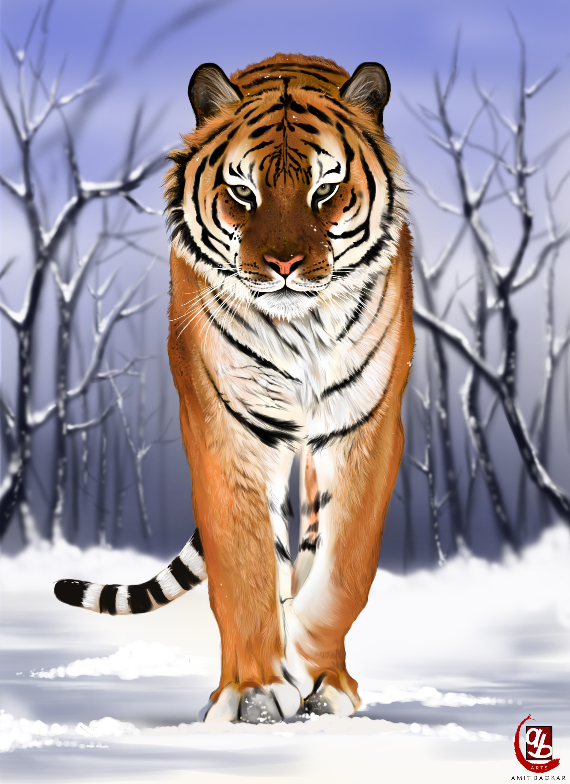 93903 скачать обои арт, большая кошка, хищник, тигр, снег - заставки и картинки бесплатно