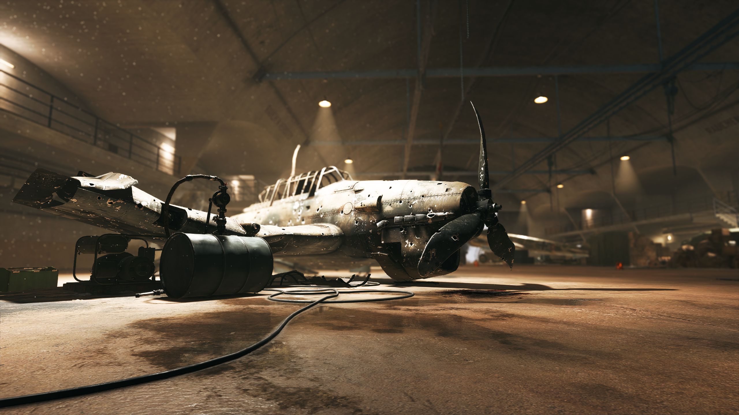 Hangar containing various old aircraft stock photo
