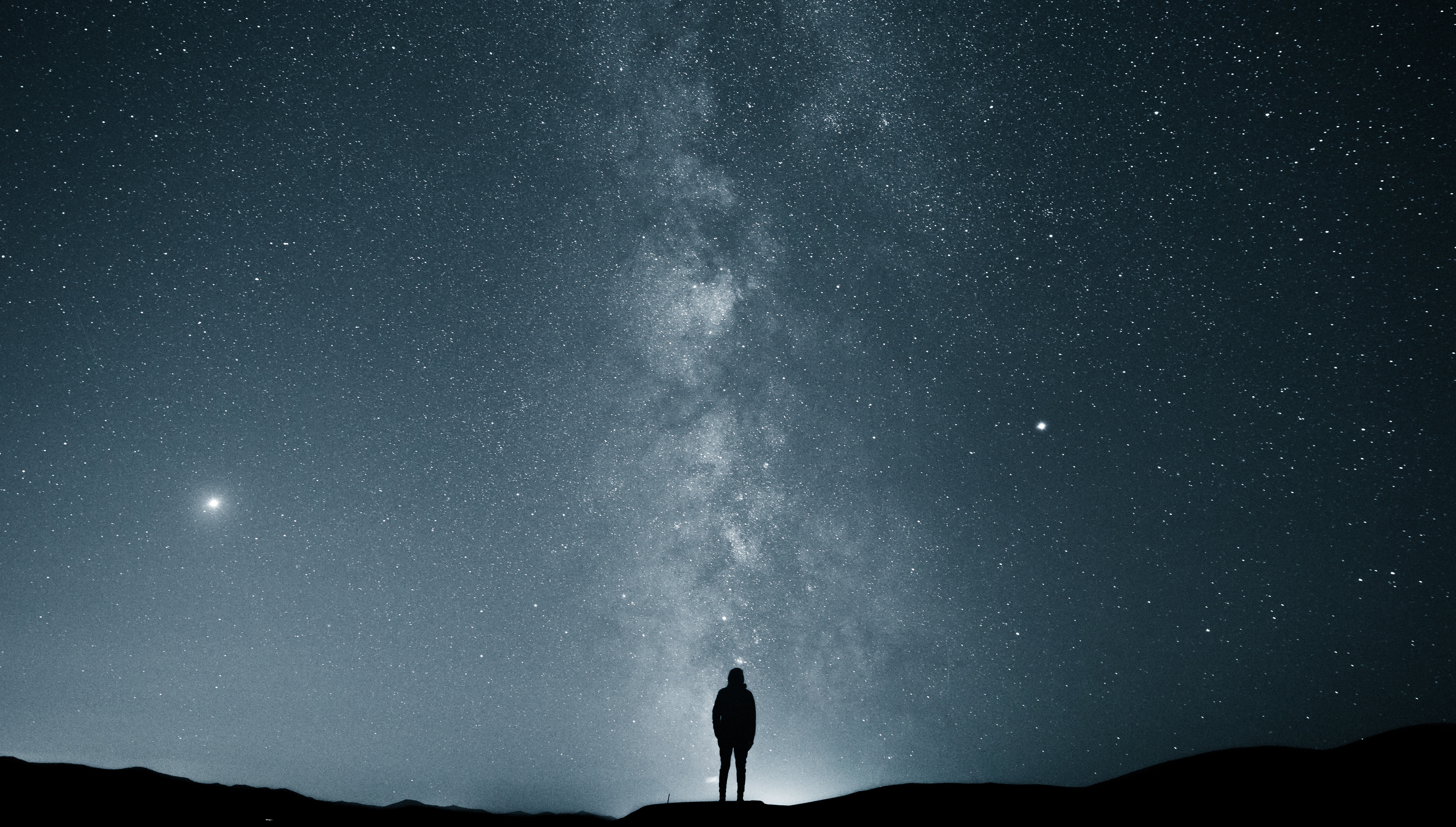 loneliness, privacy, dark, seclusion, brilliance, starry sky, shine, silhouette Phone Background