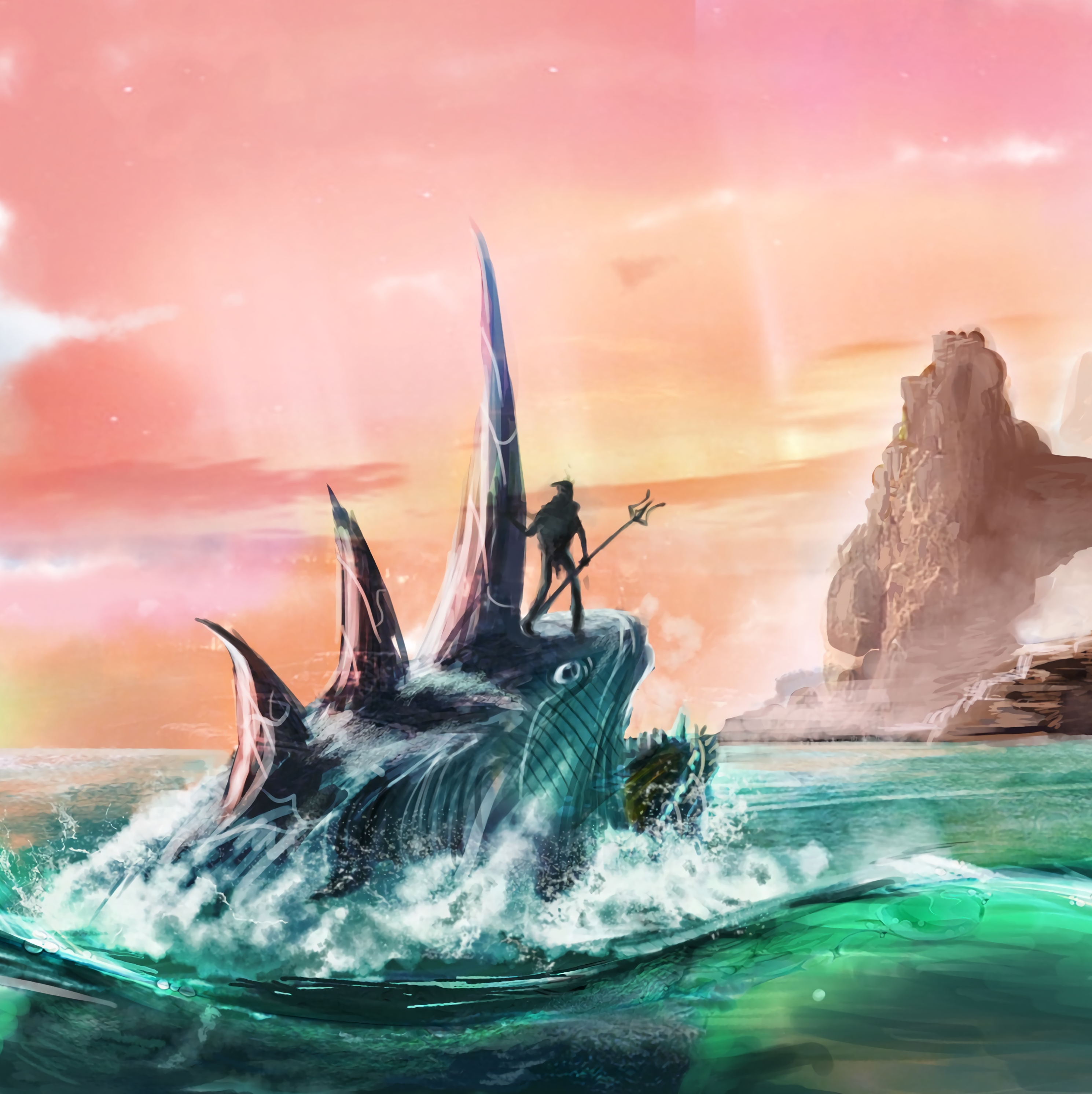 Free download wallpaper Sea, Amphibian, Art, Fantasy on your PC desktop