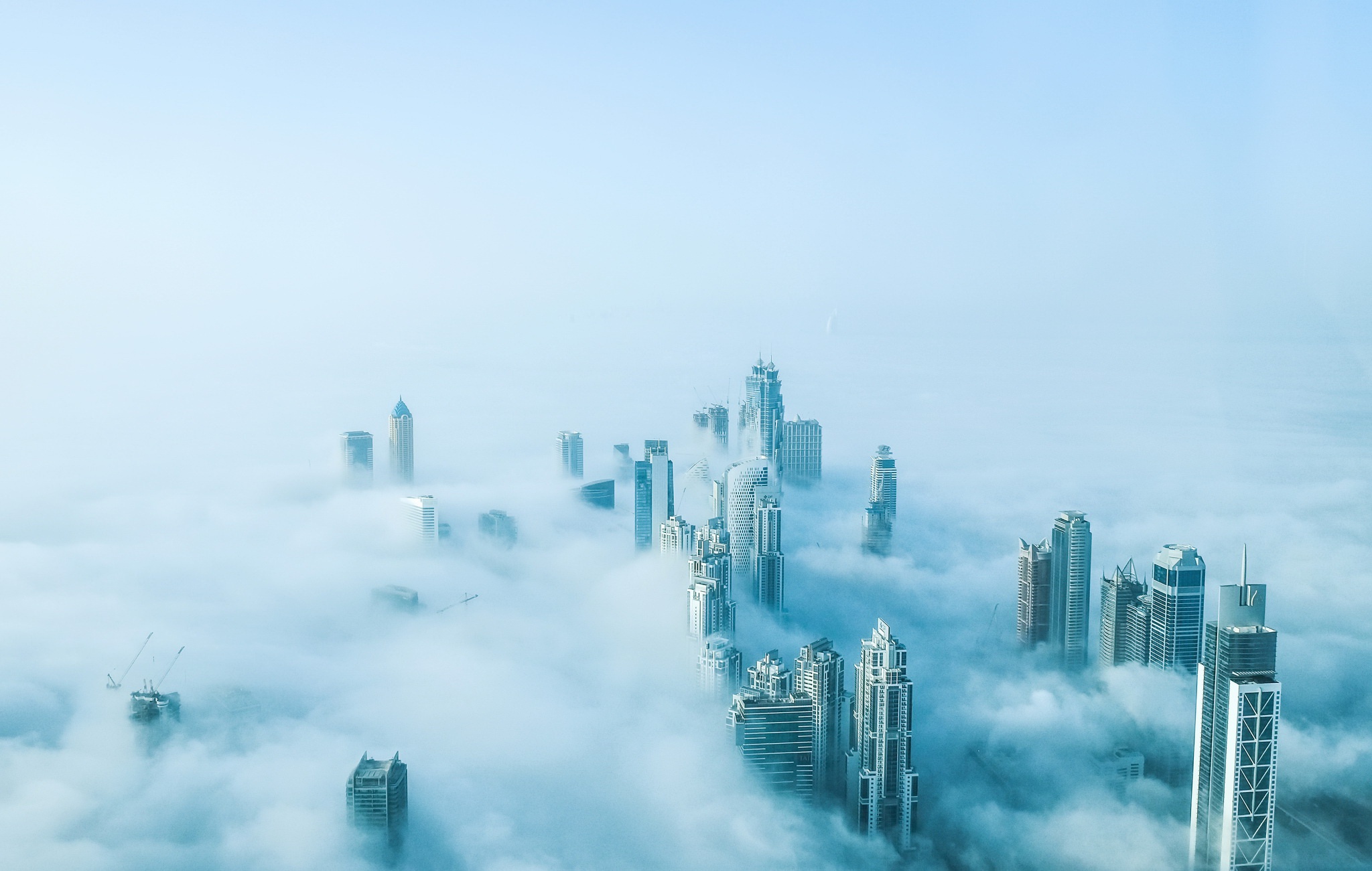 dubai, man made, aerial, building, city, fog, skyscraper, united arab emirates, cities