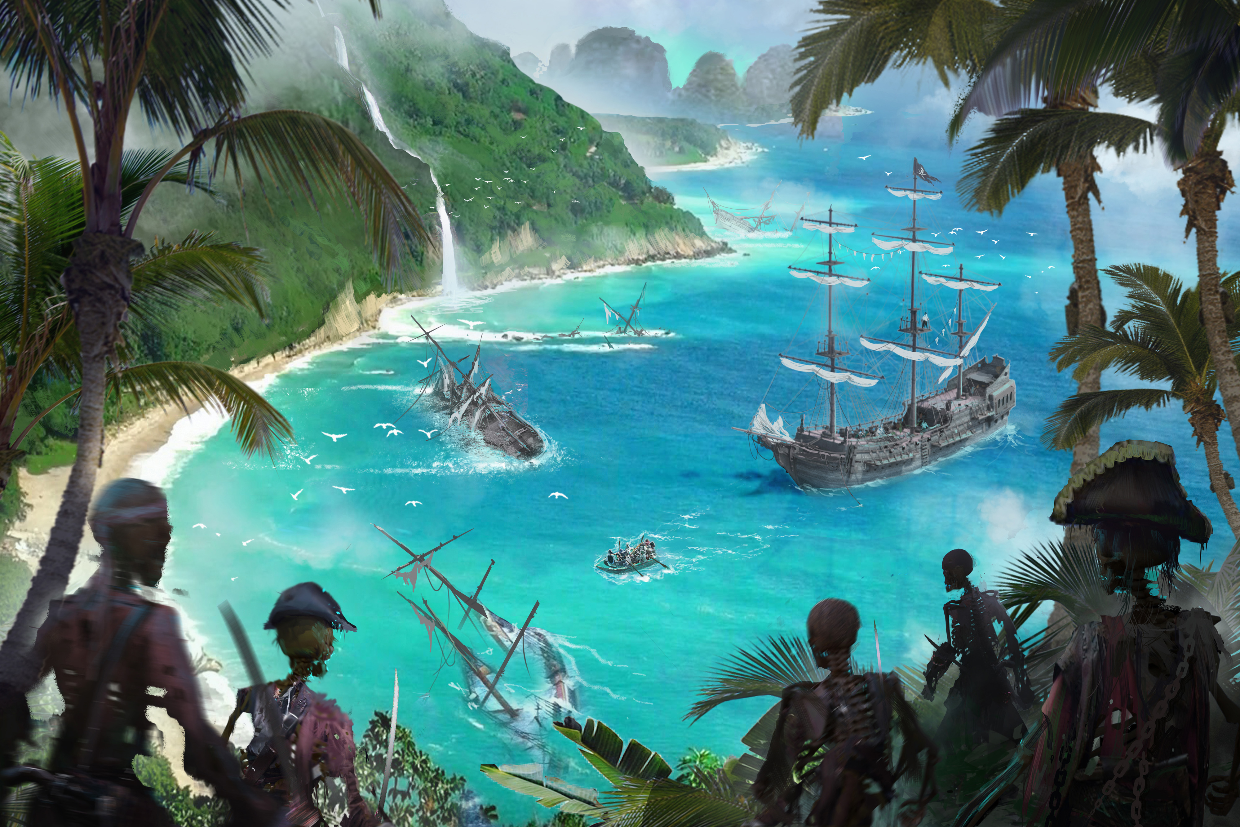 Остров пиратов. Пираты Карибского моря остров. Пираты Карибского моря бухта. Бухта пиратов пираты Карибского моря. Карибское море арт.
