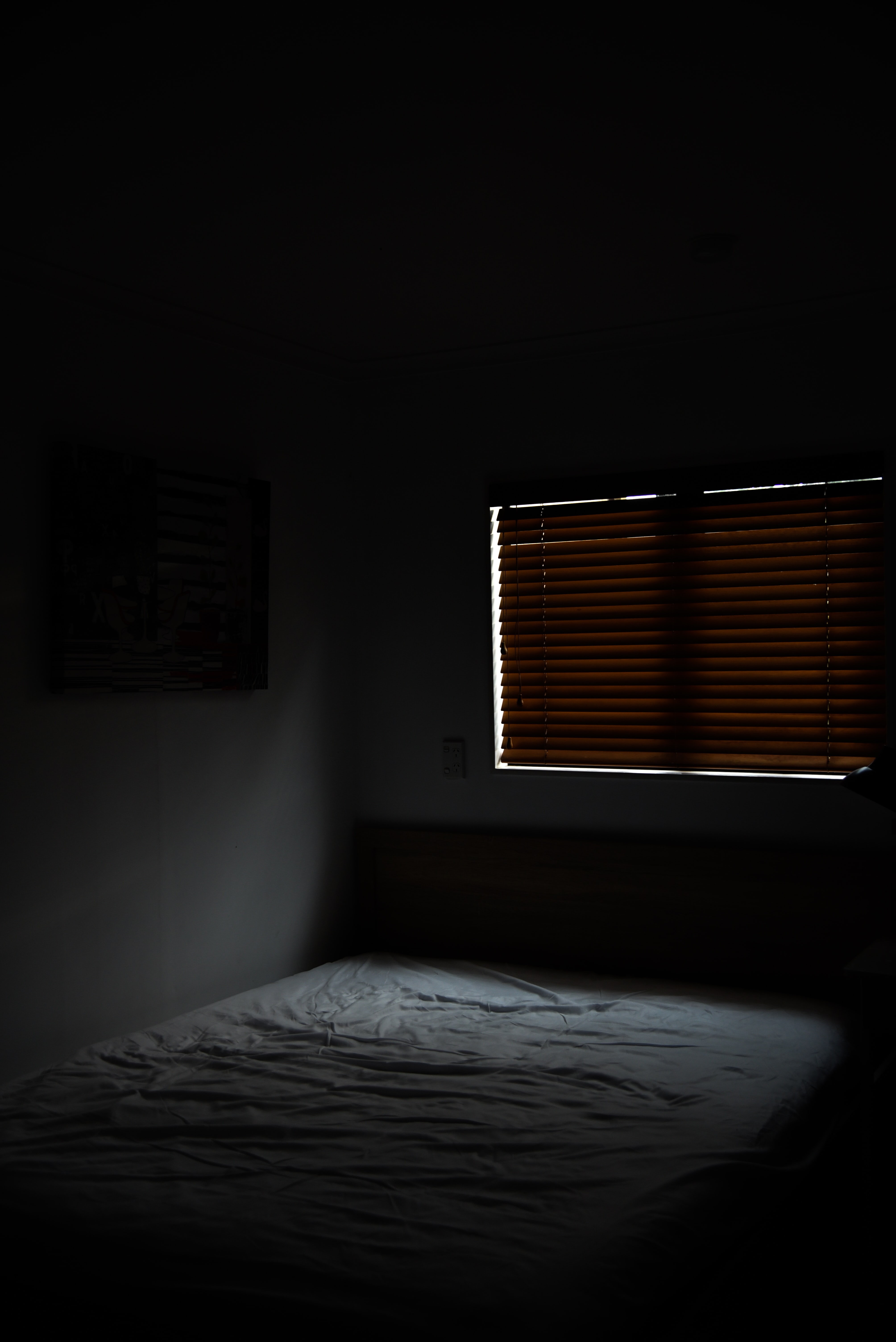 Download mobile wallpaper Bed, Window, Room, Shine, Light, Dark for free.