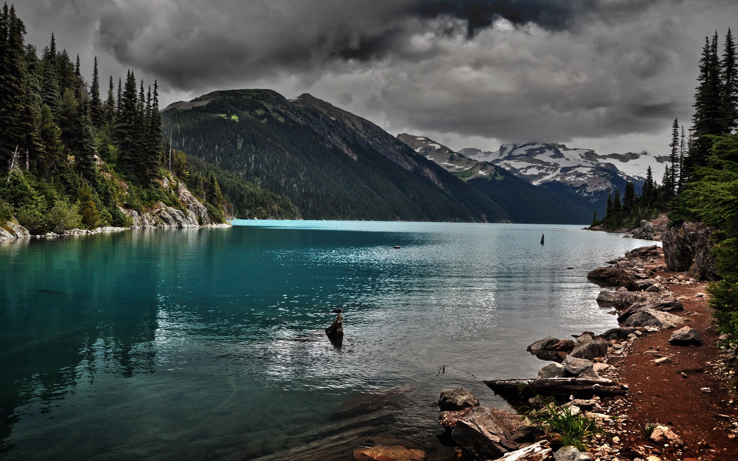 nature, stones, mountains, lake, mainly cloudy, overcast, despondency